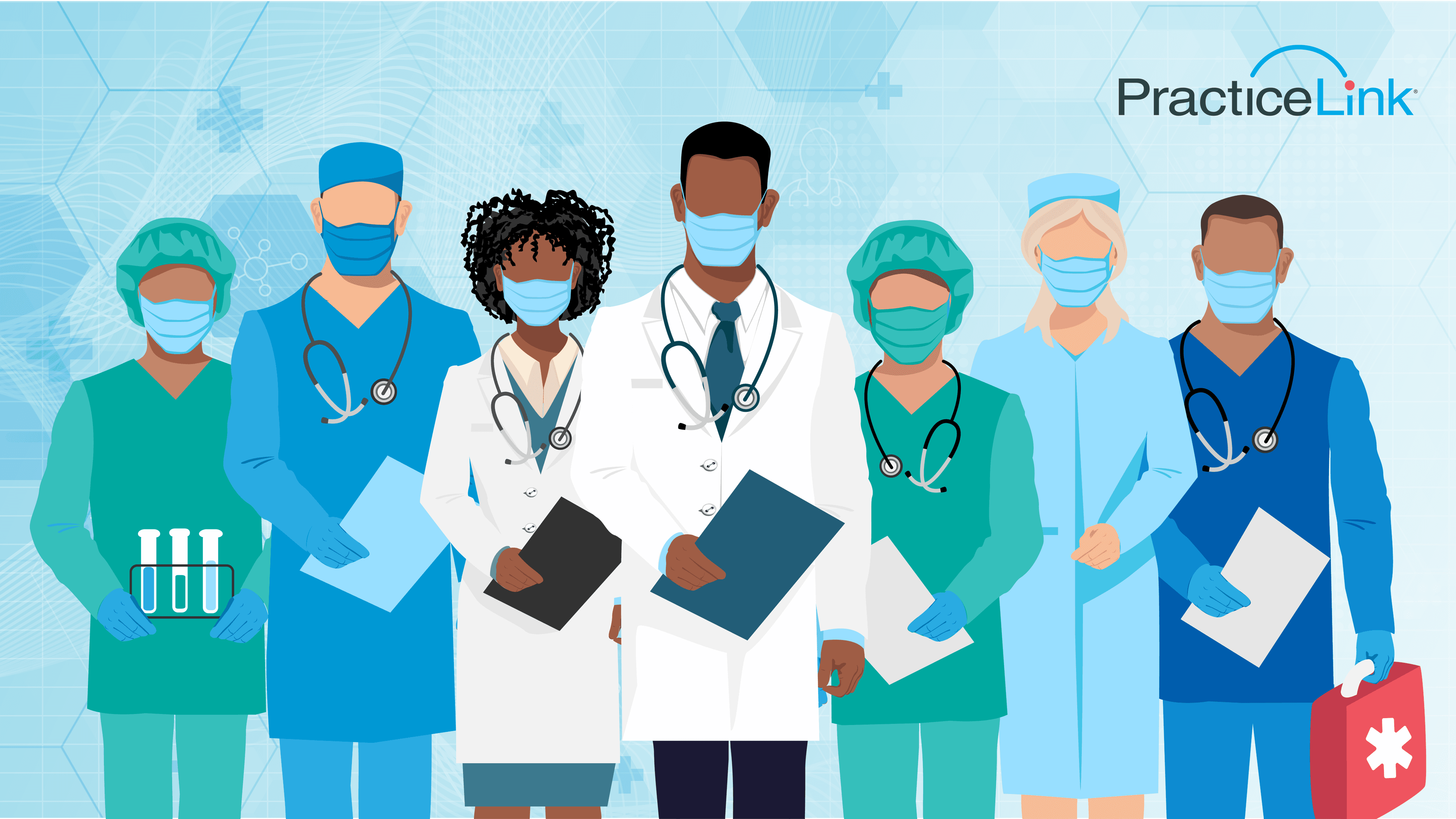 Animated image of several doctors regarding blog about what doctors work the least hours.