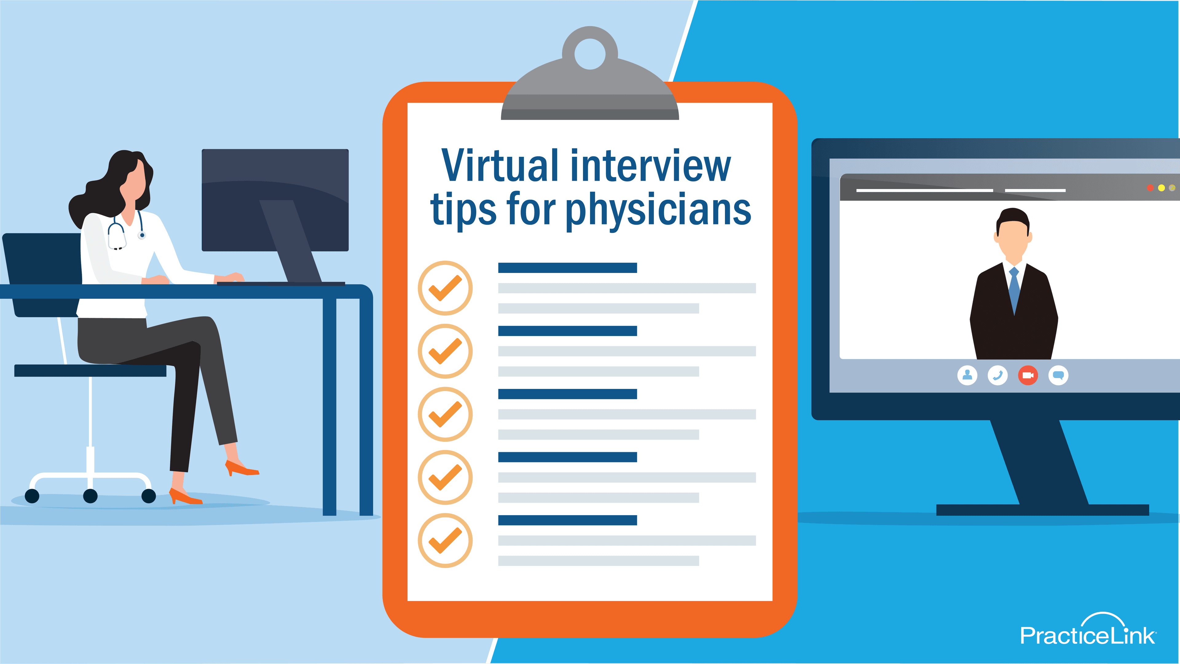 A clipboard with virtual interview tips for physicians