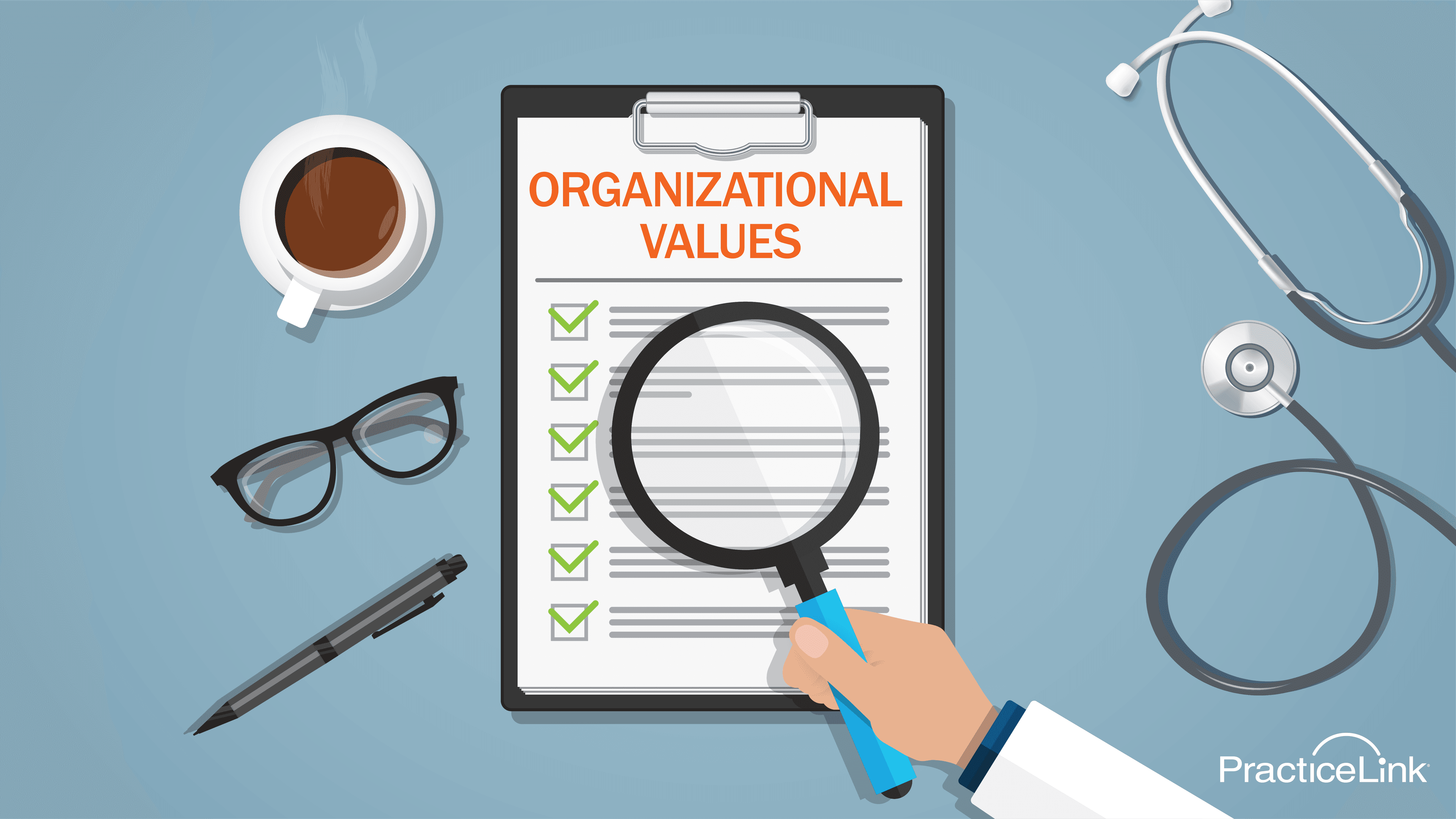 Magnifying glass, looking into organizational values