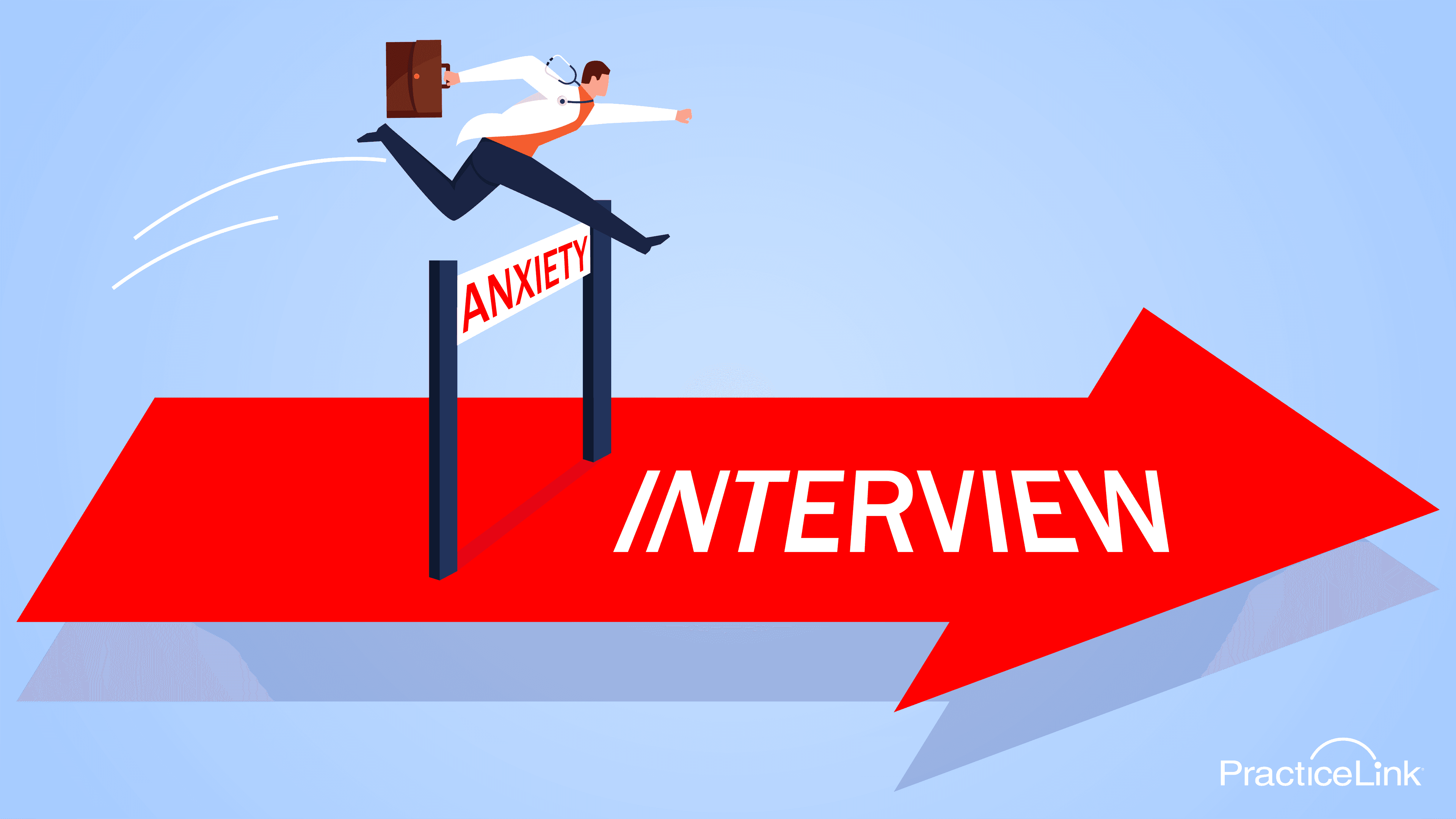 physician jumping over axiety hurdle; overcoming interview anxiety