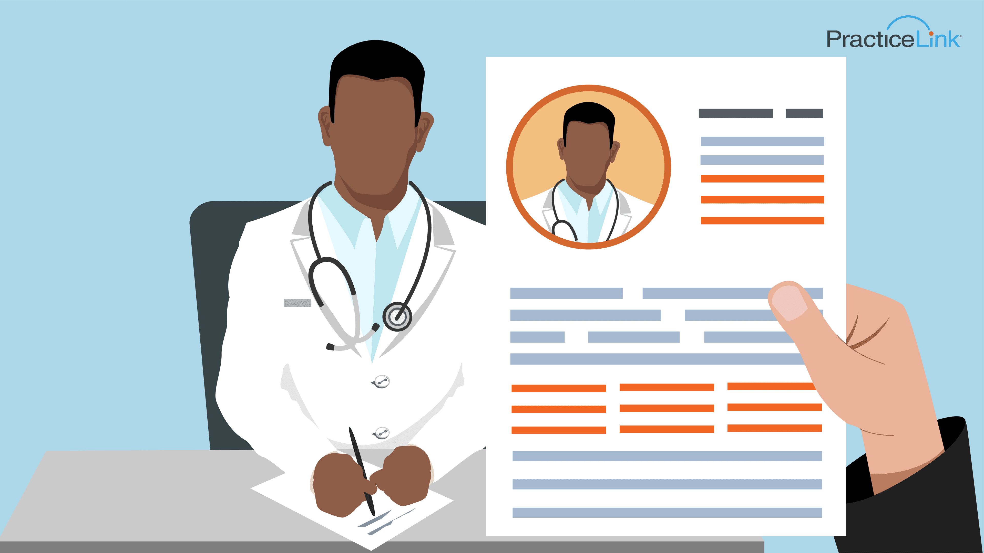 Physician with his resume next to him