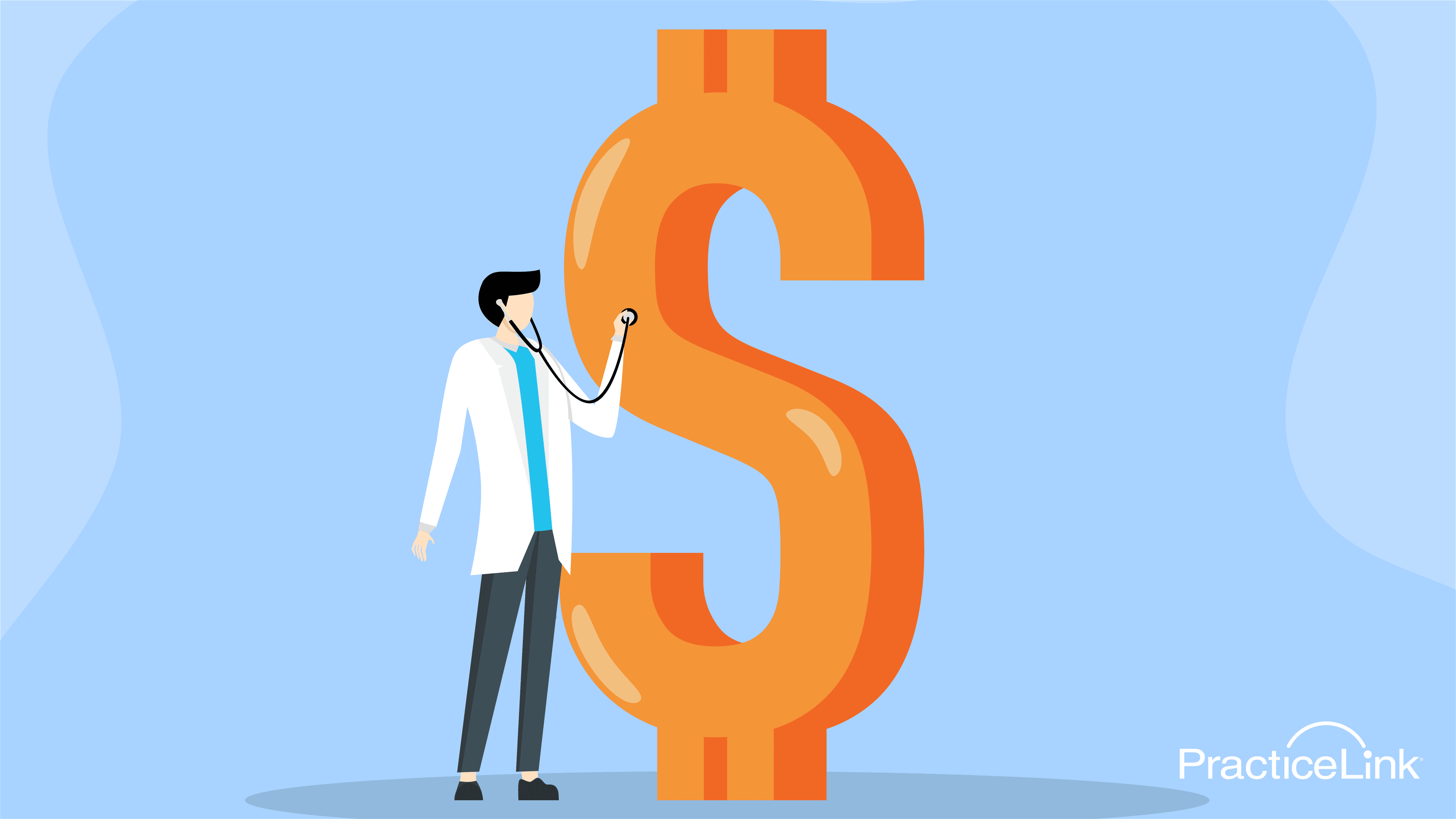 physician holding a stethoscope to a dollar sign