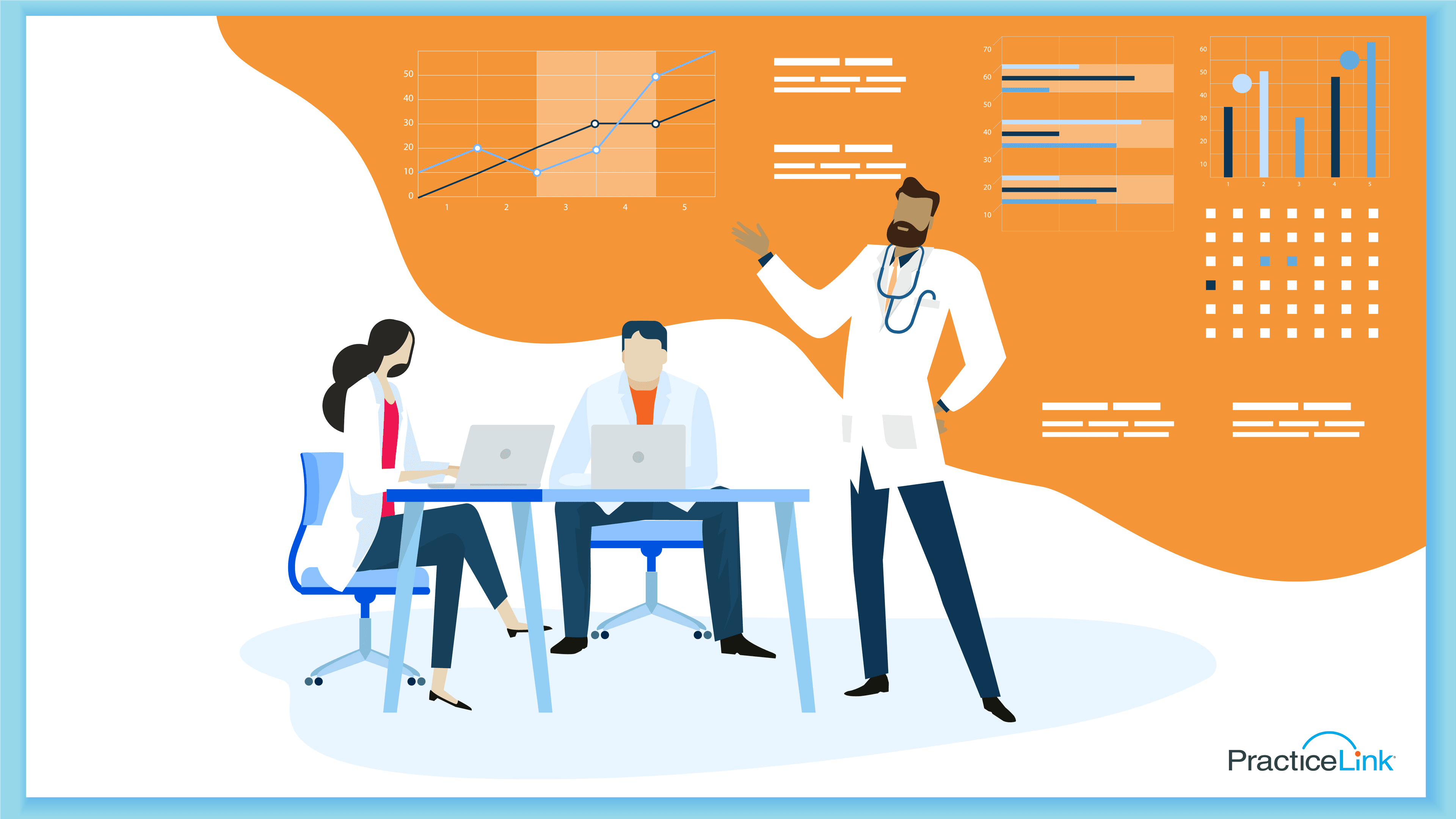 Physicians at a table collaborating with physician leadership