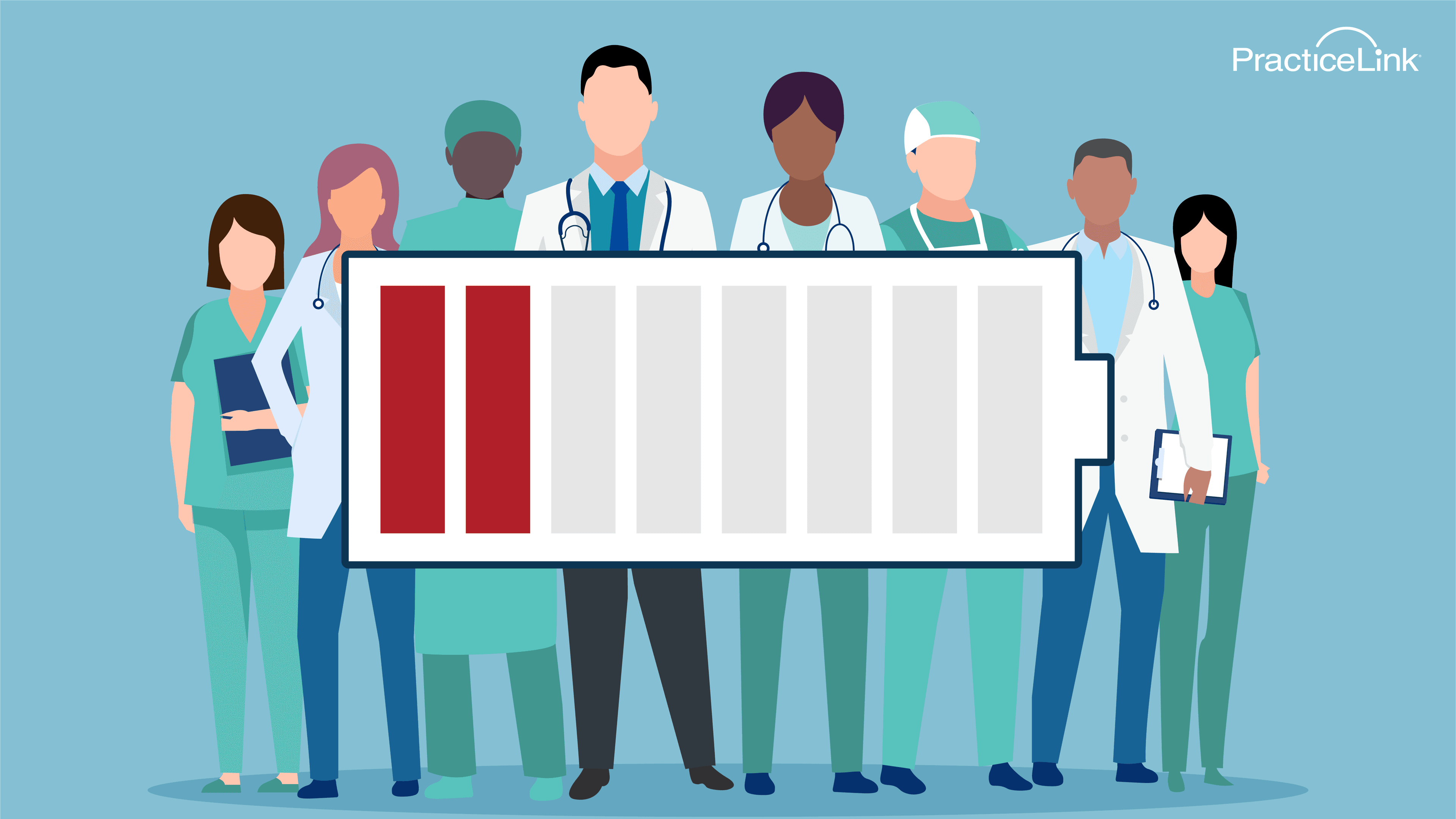 A draining battery with physicians and providers behind it, addressing physician burnout
