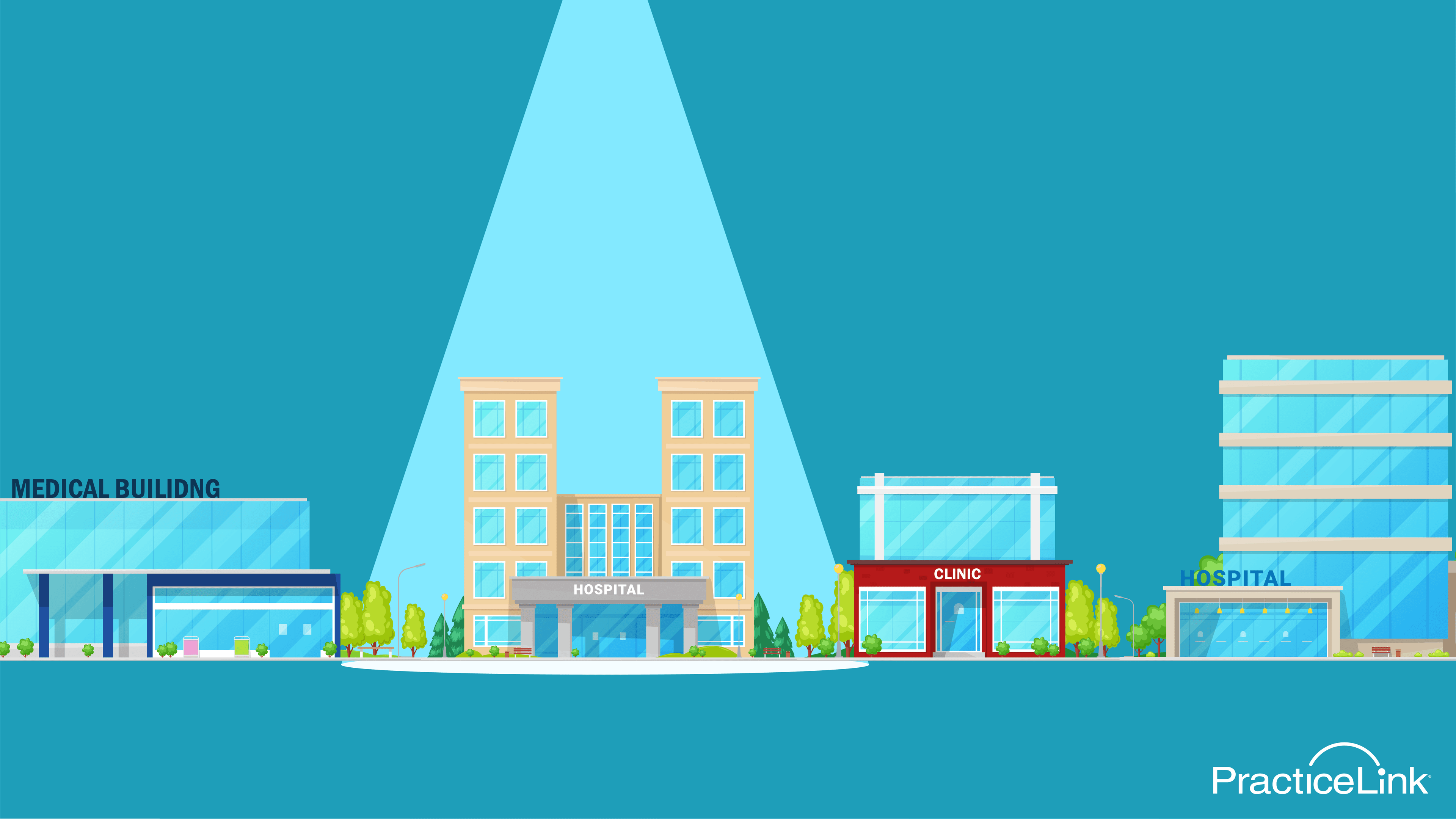 different physician practice types with a spotlight on one in the middle