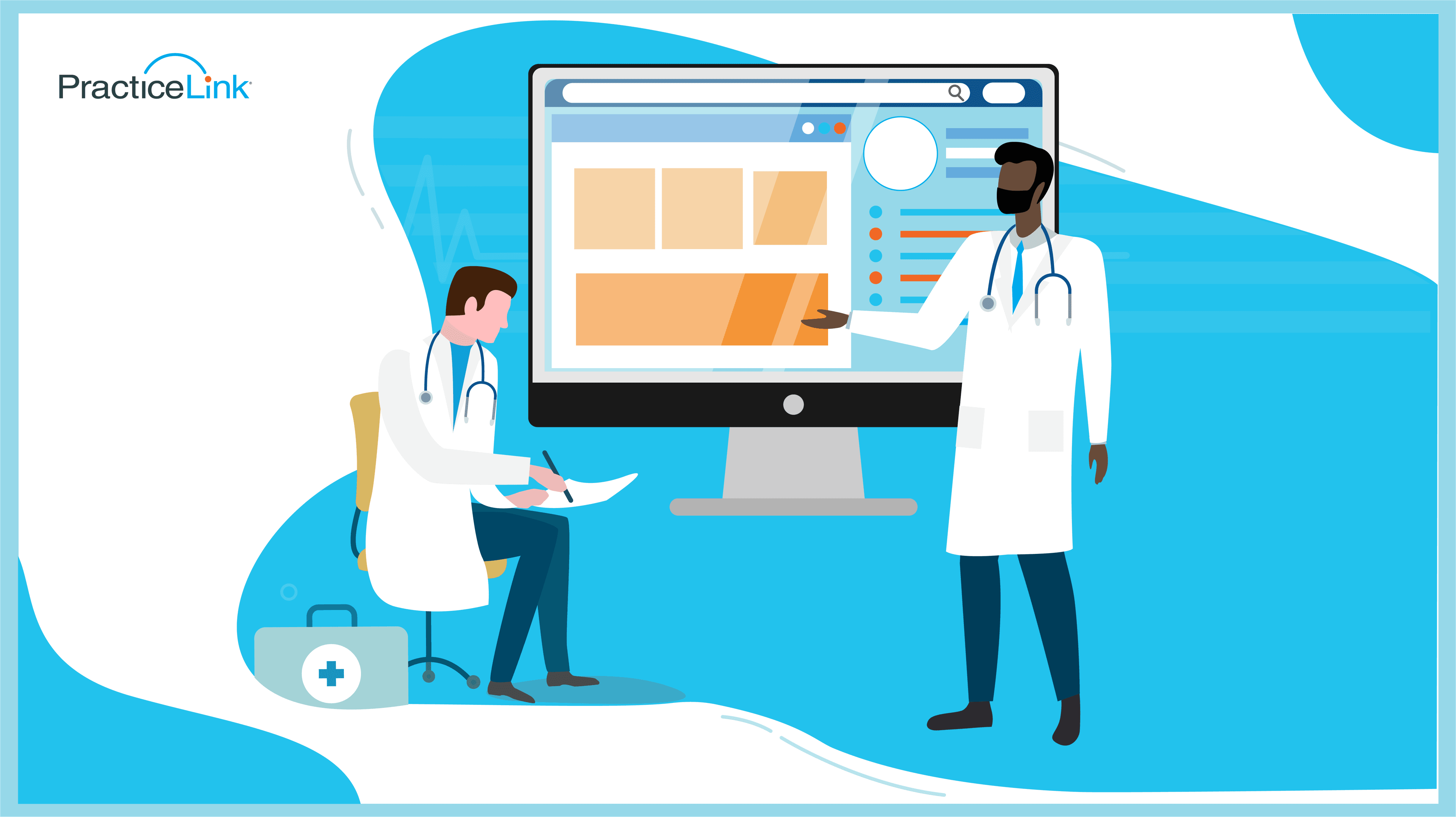 Physician mentoring another physician, sitting on a chair