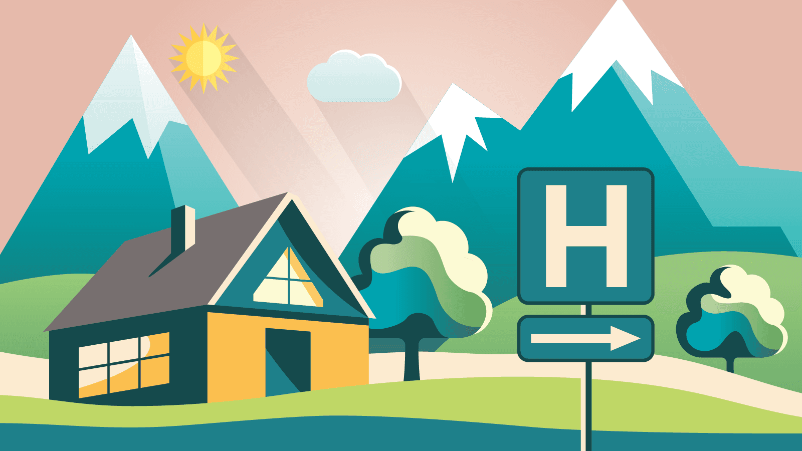 Animated image of hospital in rural areas.