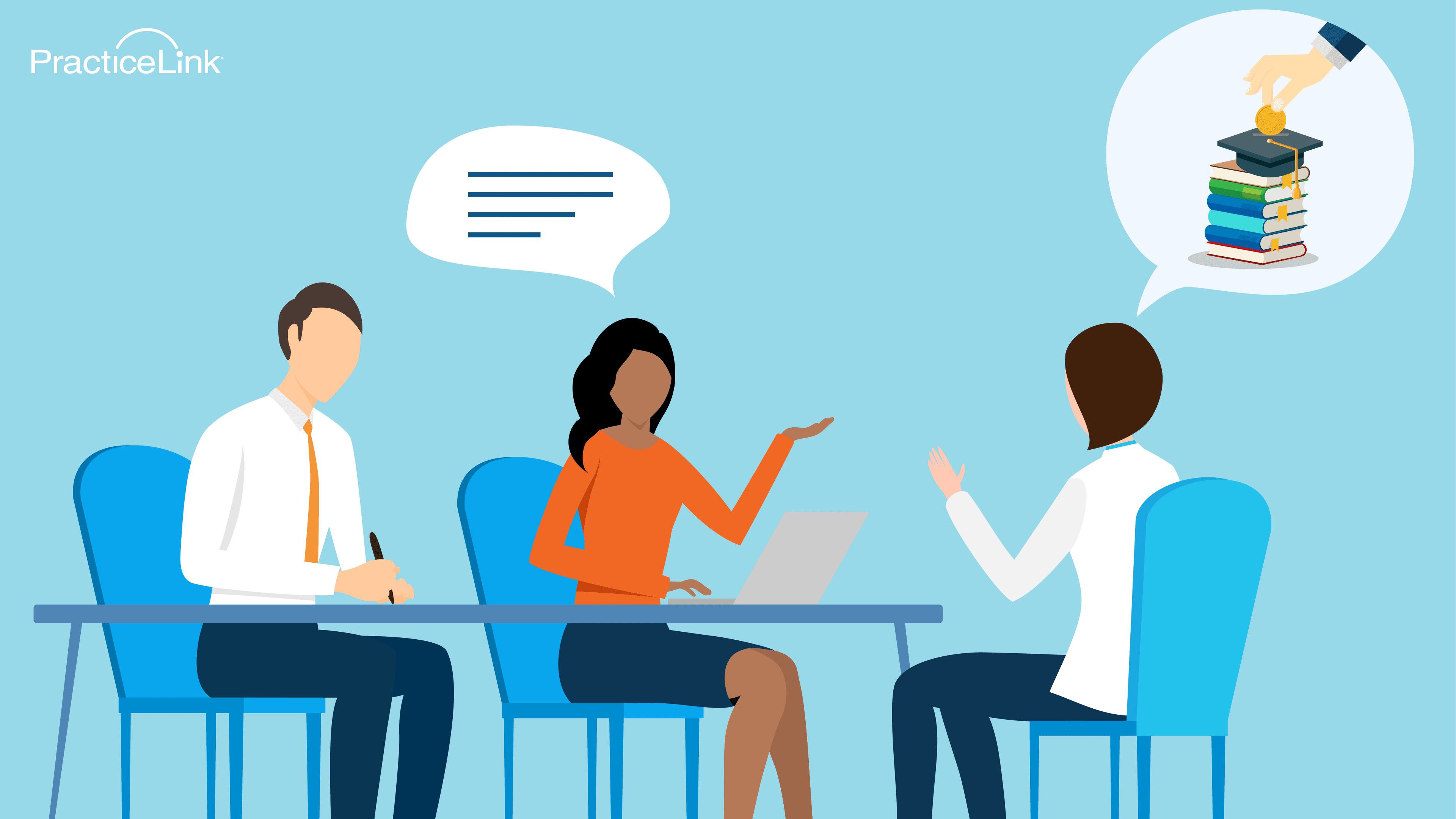 Animated image of doctors discussing student loan repayment.