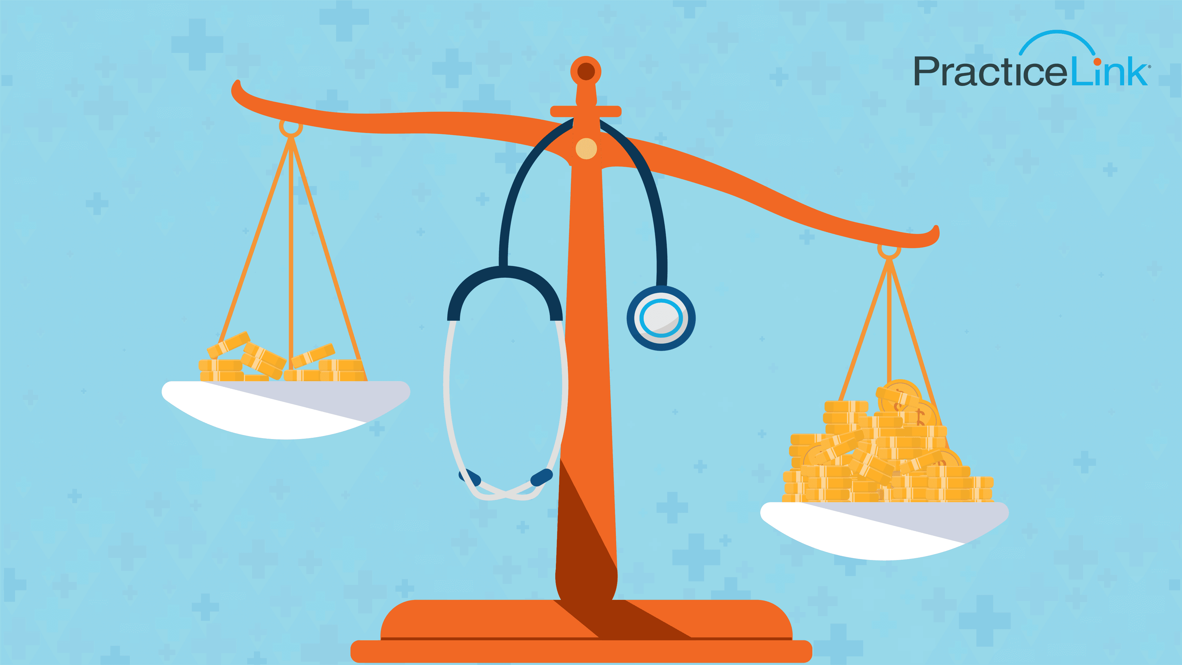 Animated image of physician compensation scales.