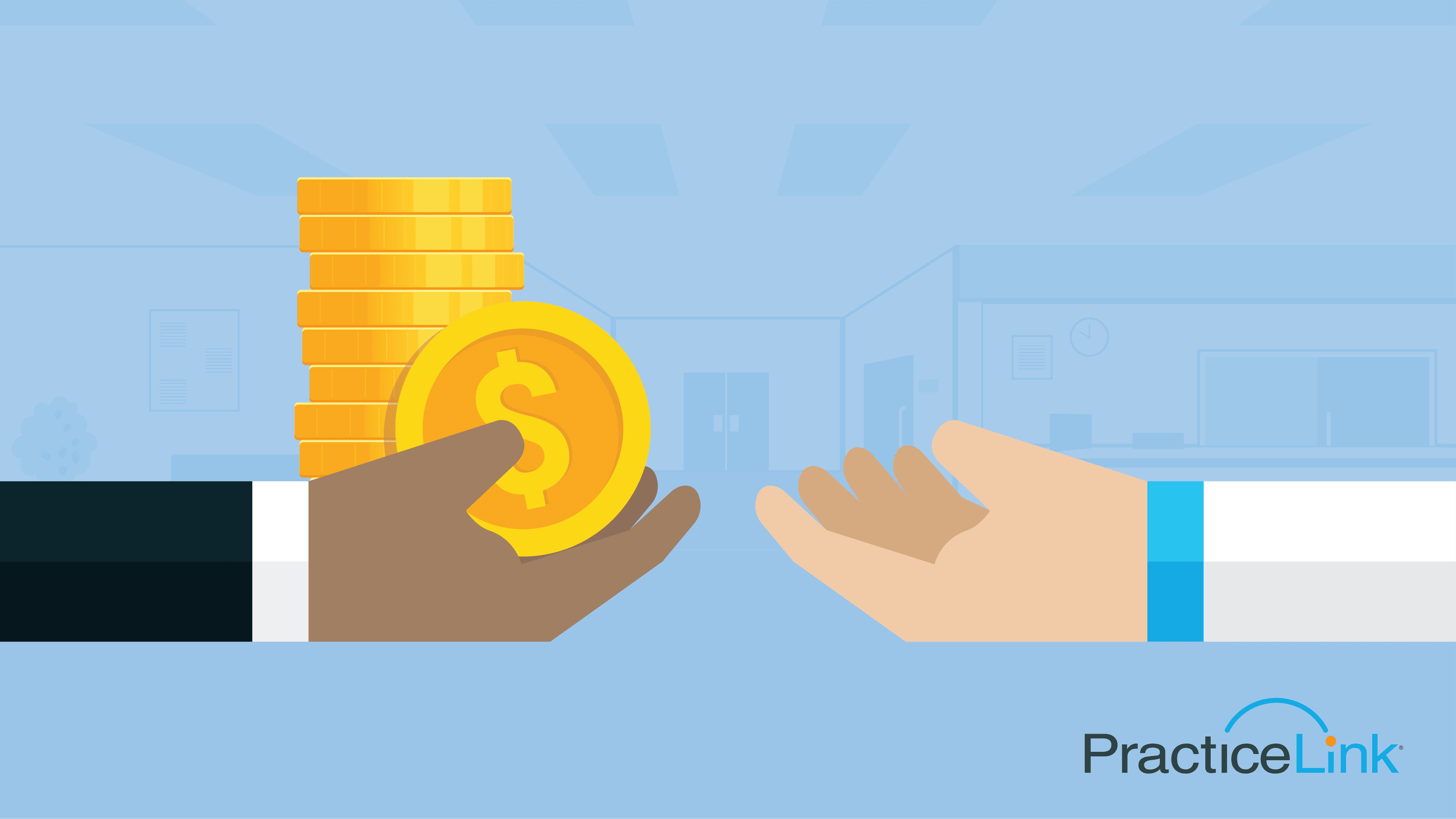 Animated image of physicians being paid in a productivity model.