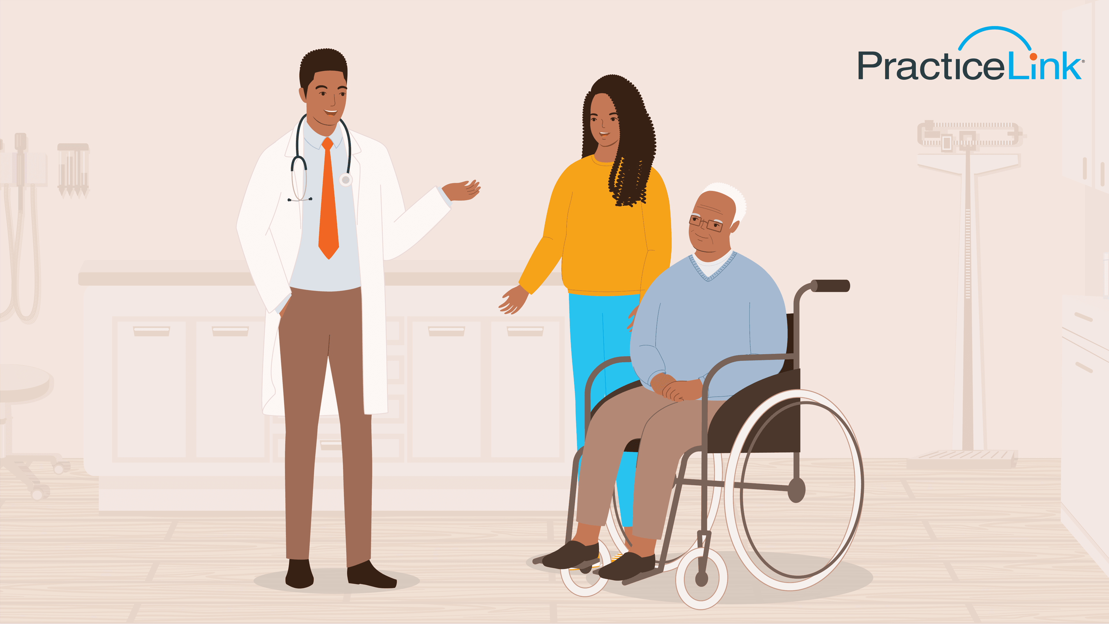 Animated image of physician speaking with caregiver.