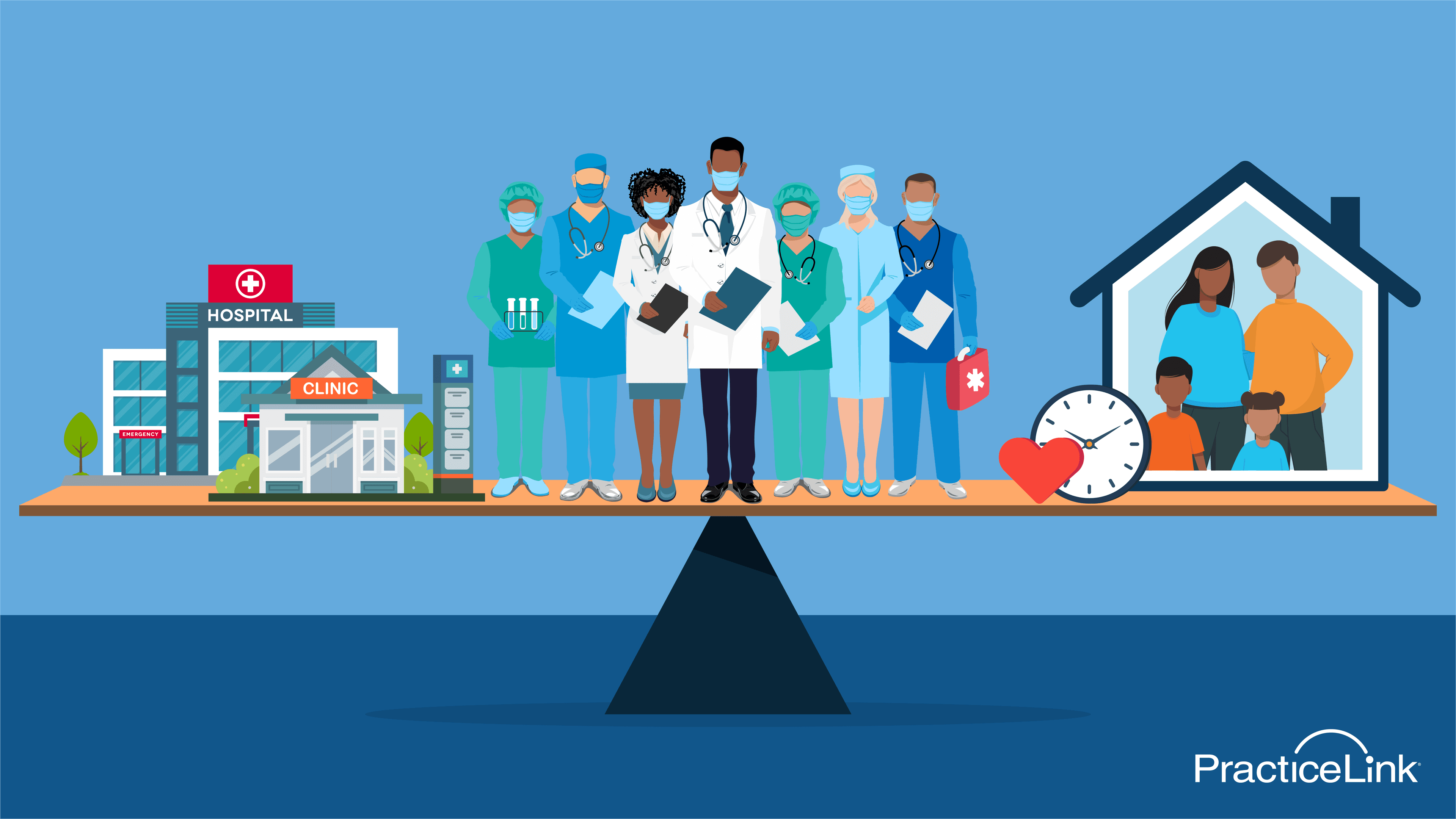 Animated image of doctors pondering medical specialties with the best worklife balance.