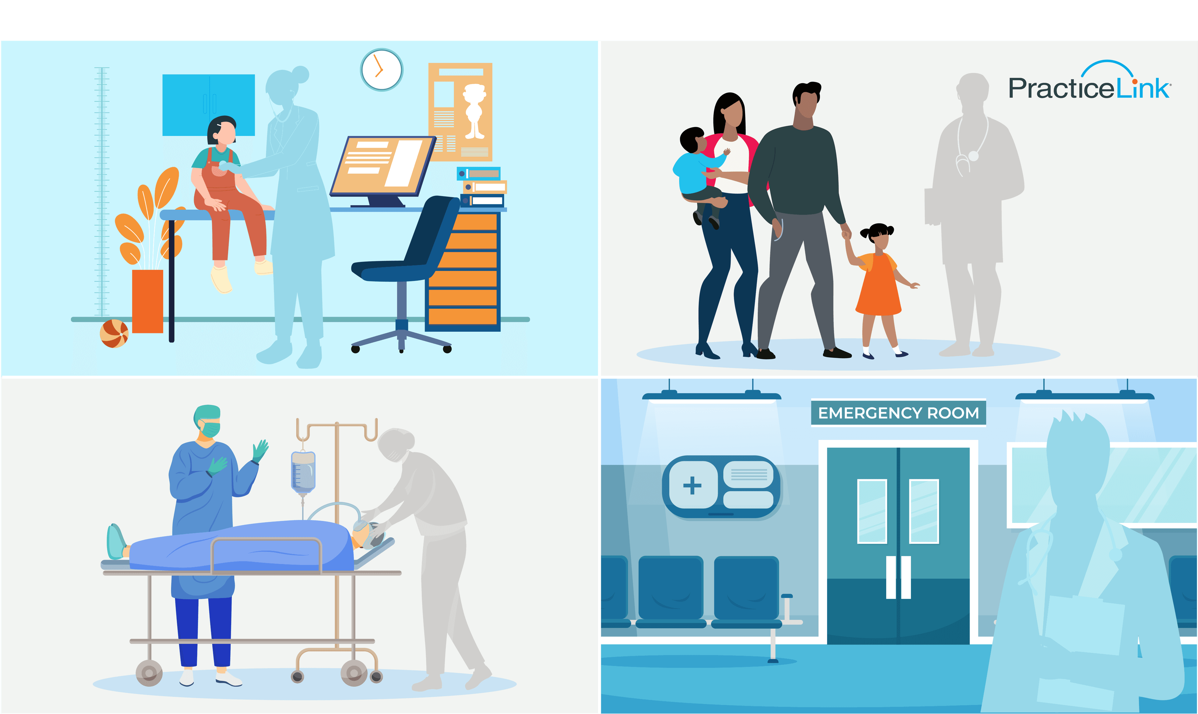 Animated image of physicians and specialties.