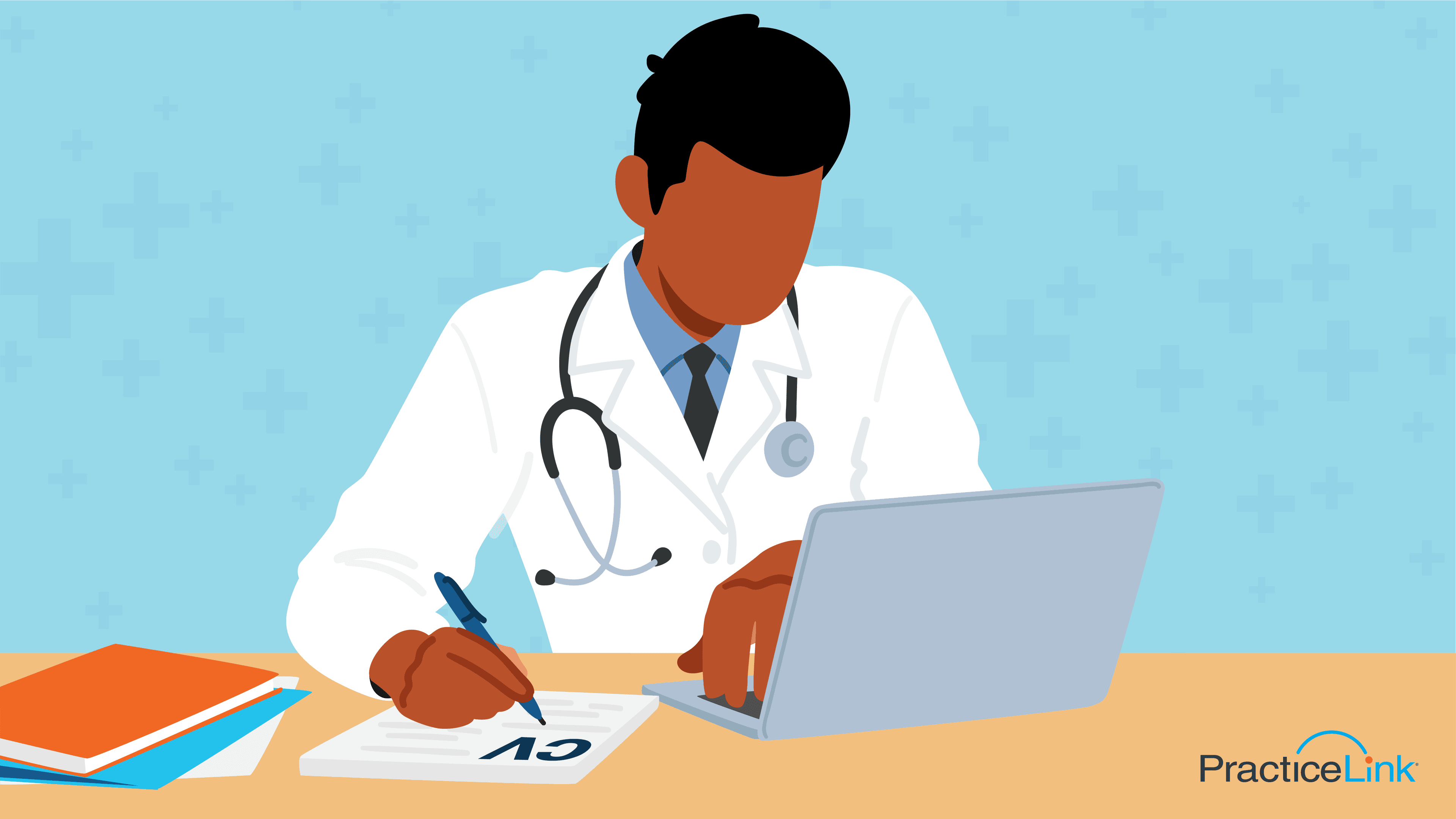 Image of physician updating their Medical CV for possible internship opportunity.