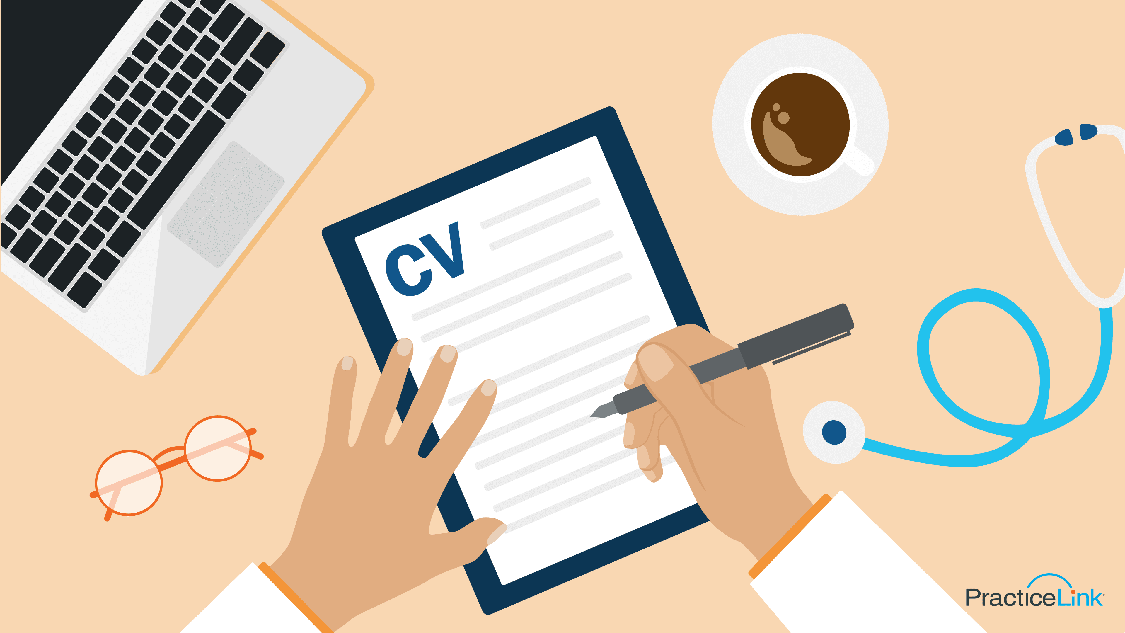 Physician updating their medical CV by hand.