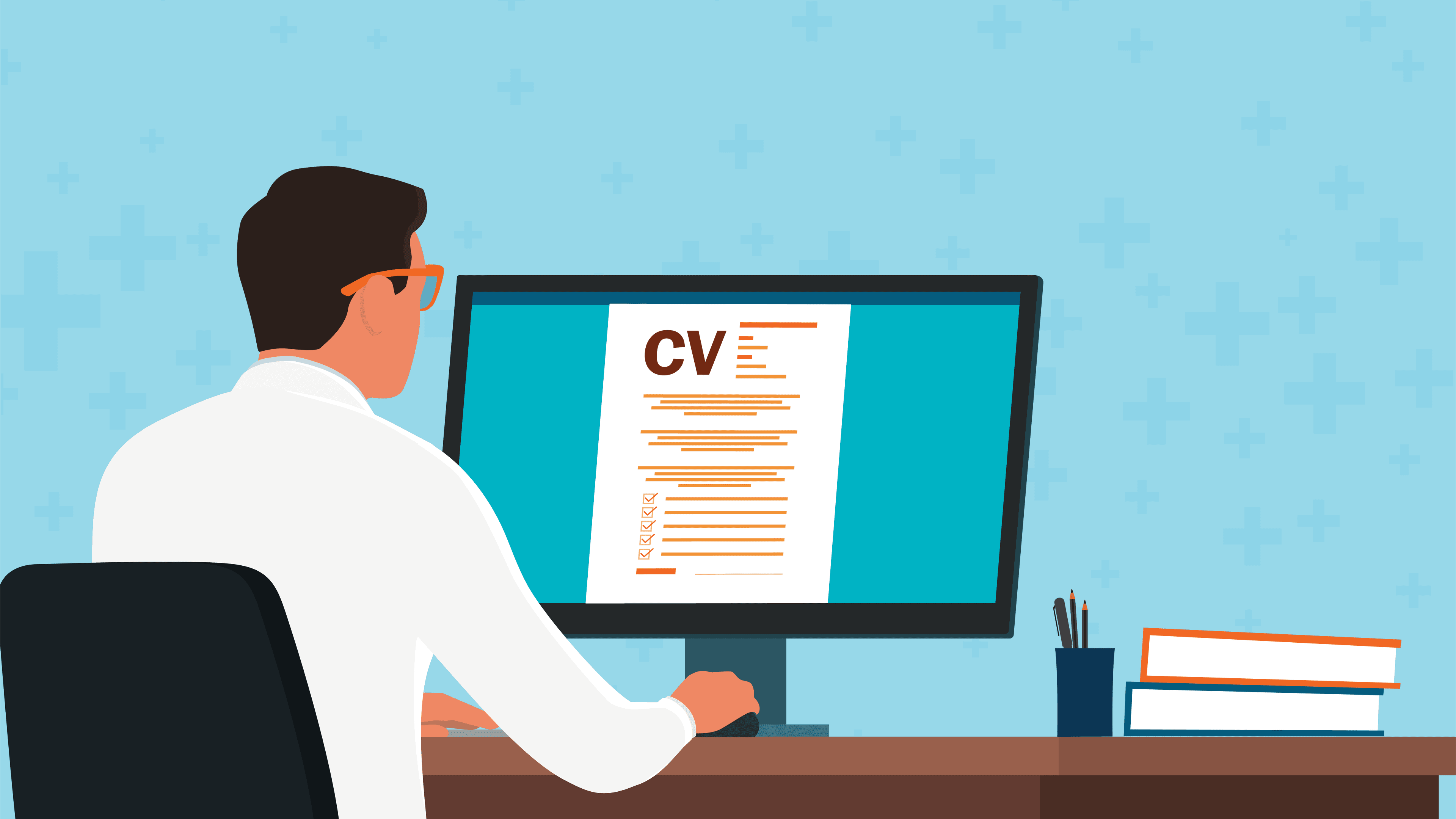 A physician studying the CV format of his physician CV.