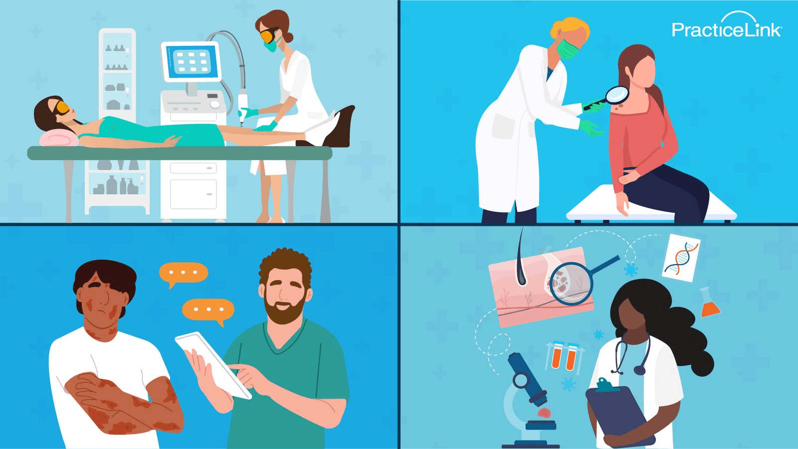 Four different potential related careers to a dermatologist.