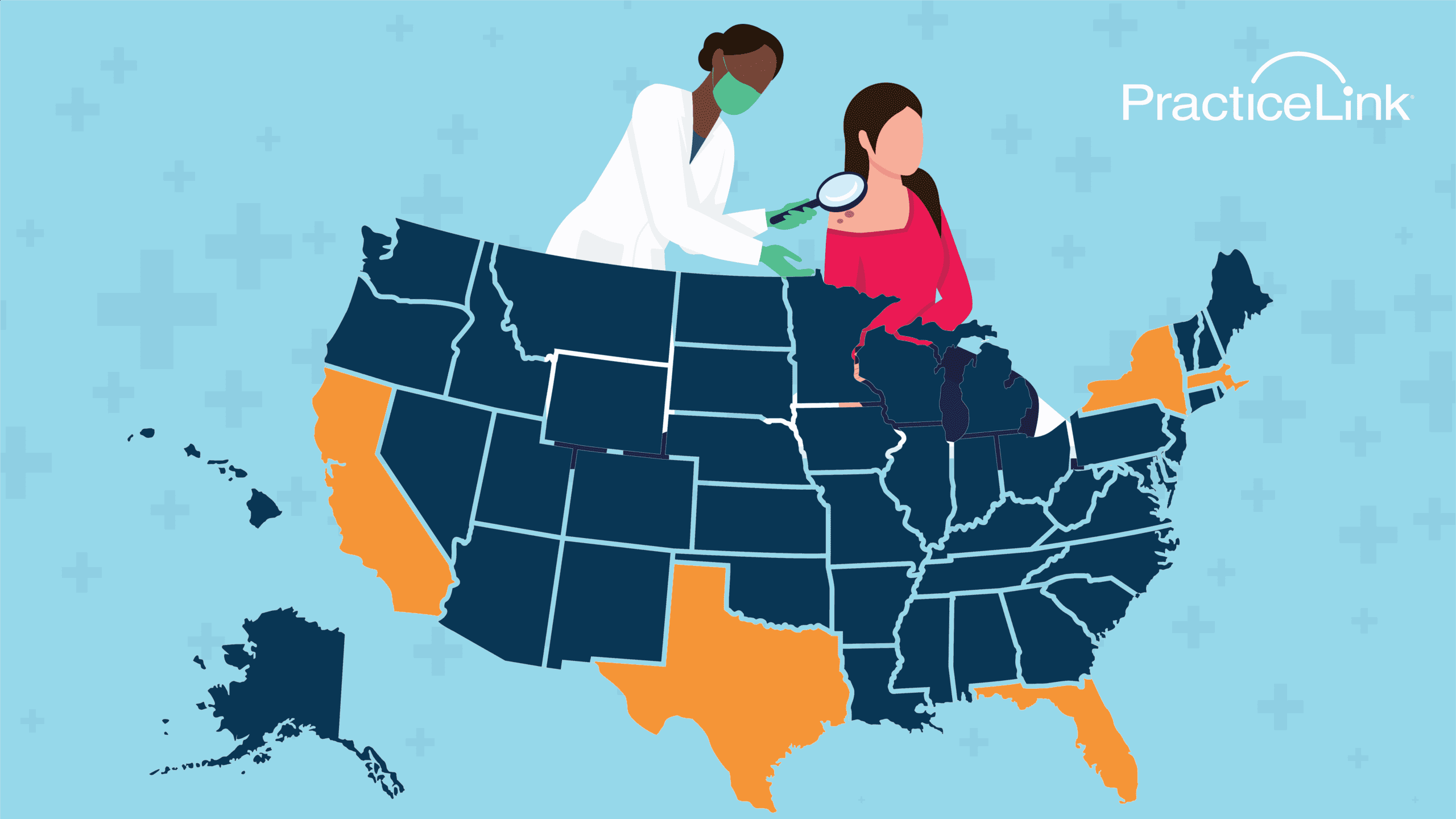Dermatologist inspecting a patient and highlighting the best states to be a dermatologist in.