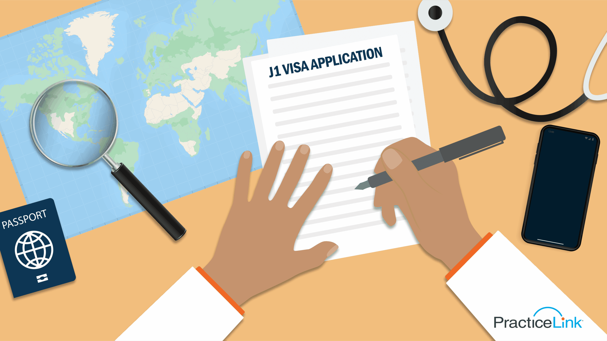 Physician filling out a J1 Visa Application.