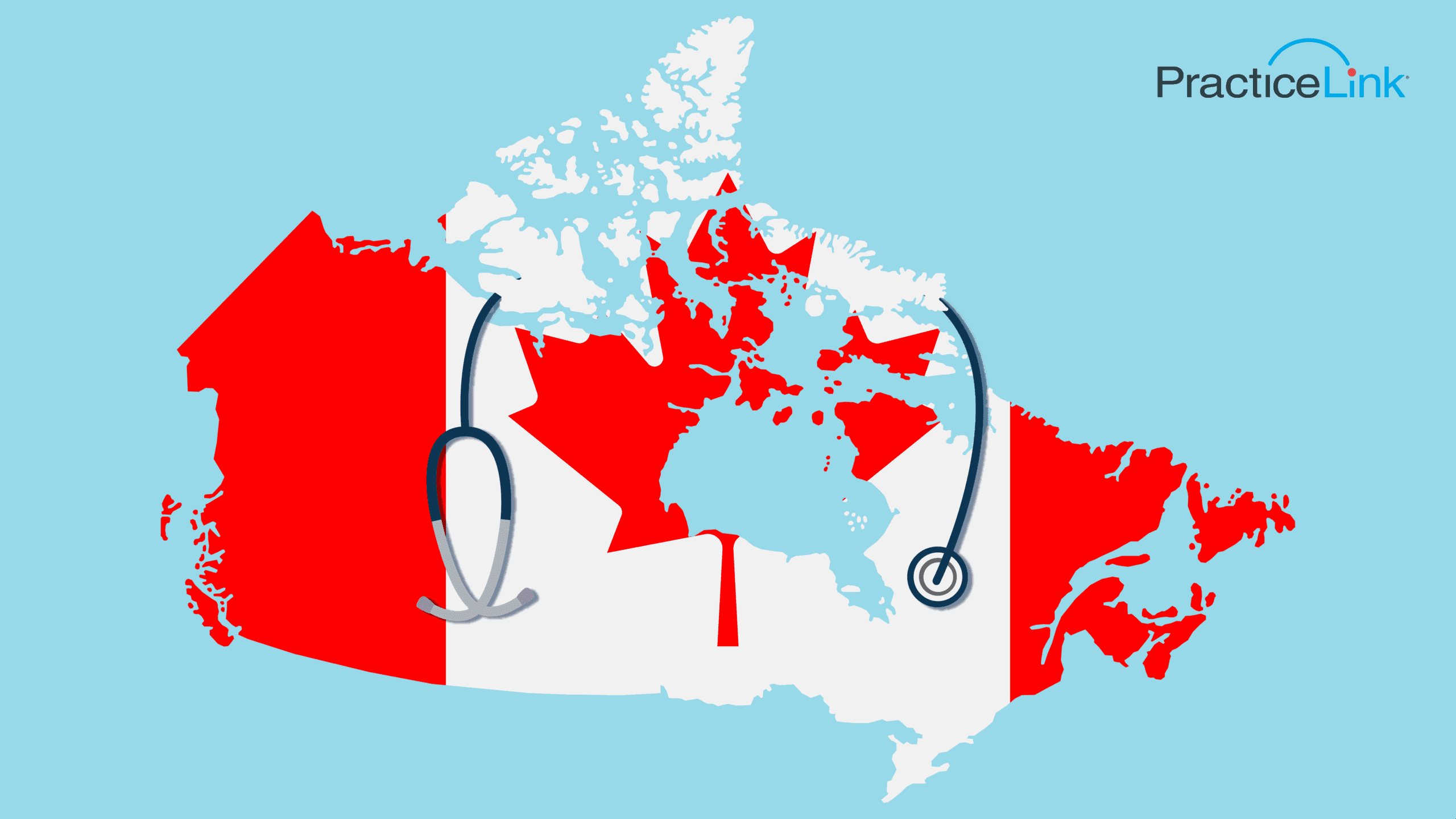 Animated image of the country of Canada with a stethoscope draped across it.