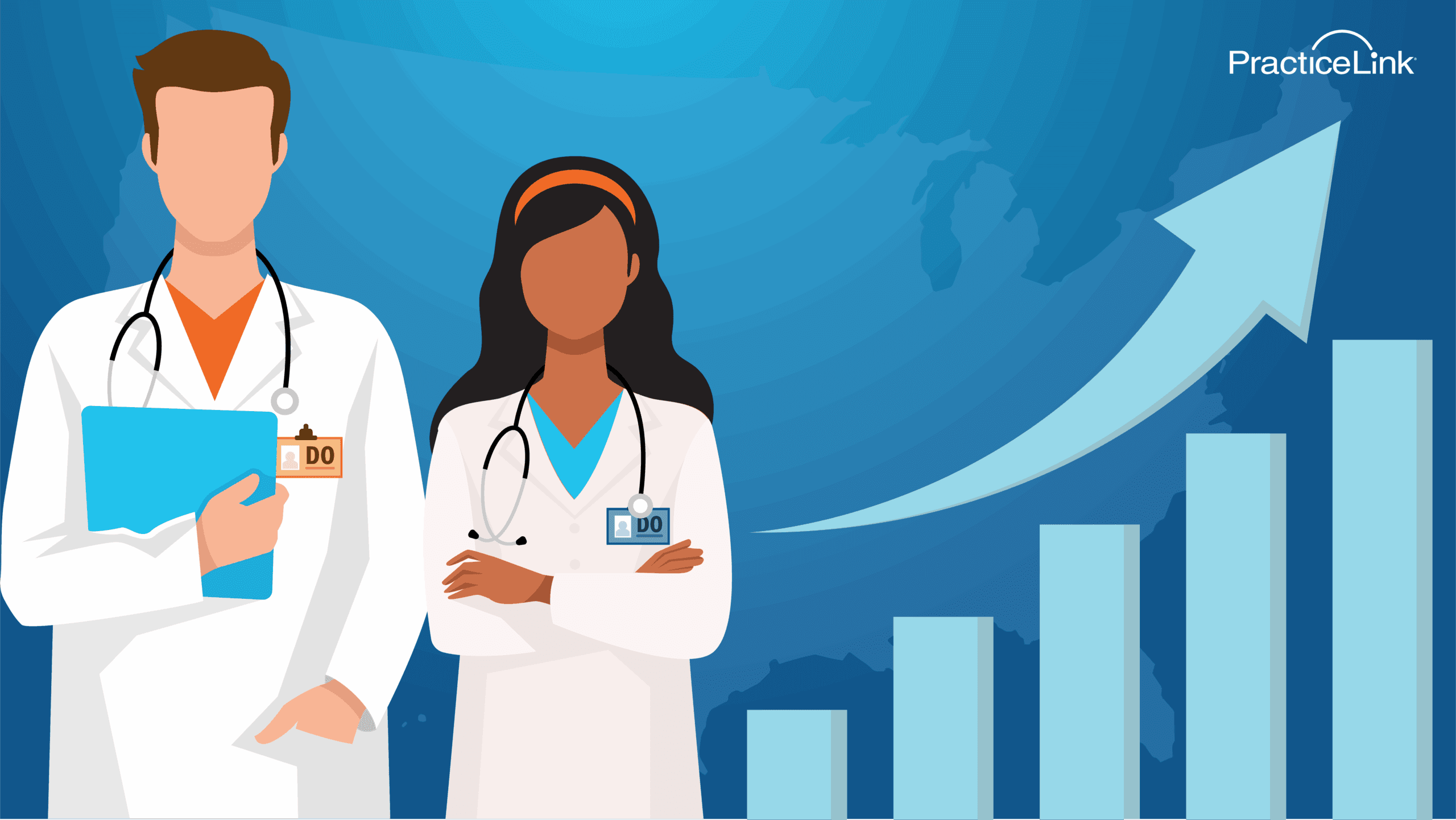 DO's standing in front of chart showing growing demand for DO physicians.