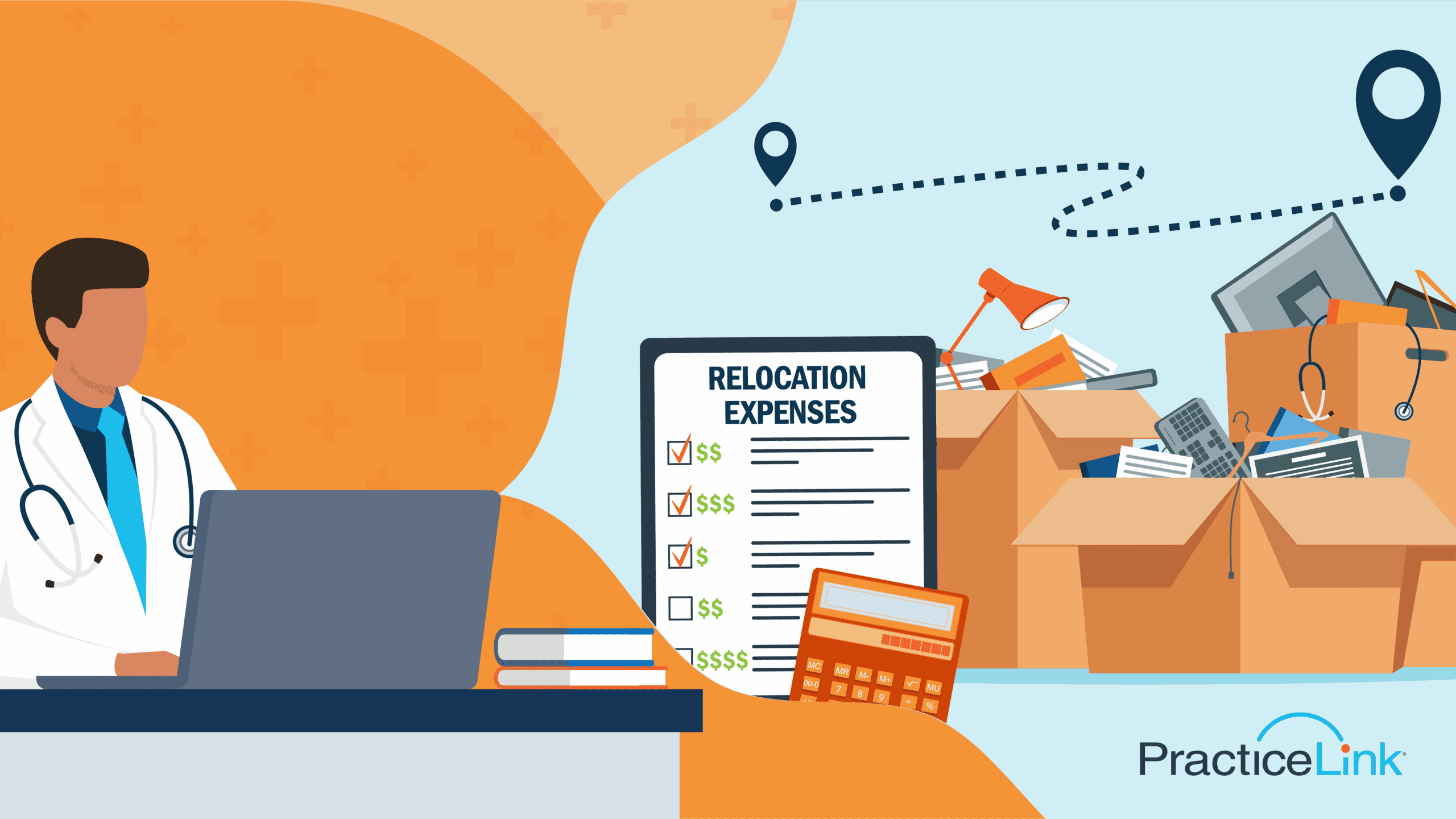 A physician calculating their relocation costs with a relocation expenses list.