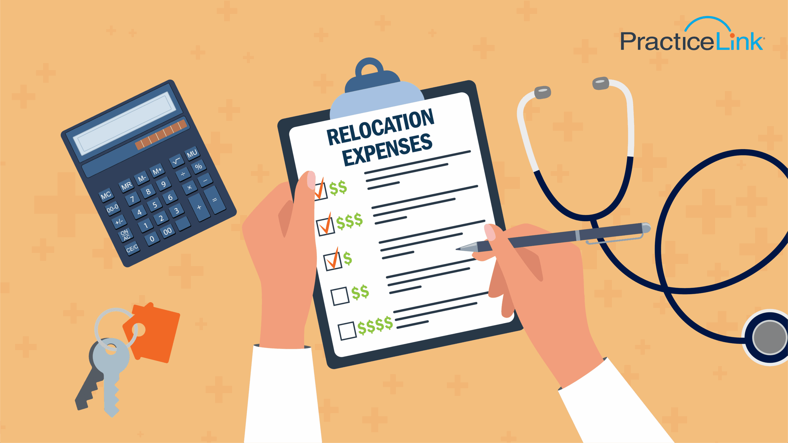 A physician compiling their list of expenses for relocation.