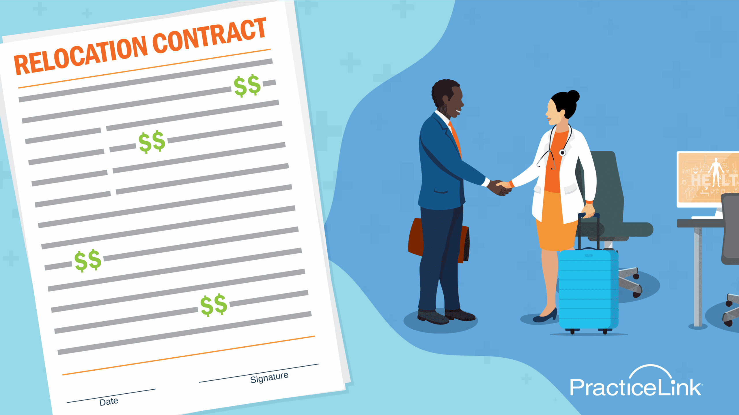 A physician and a recruiter agreeing to an appropriate relocation bonus for the physician.