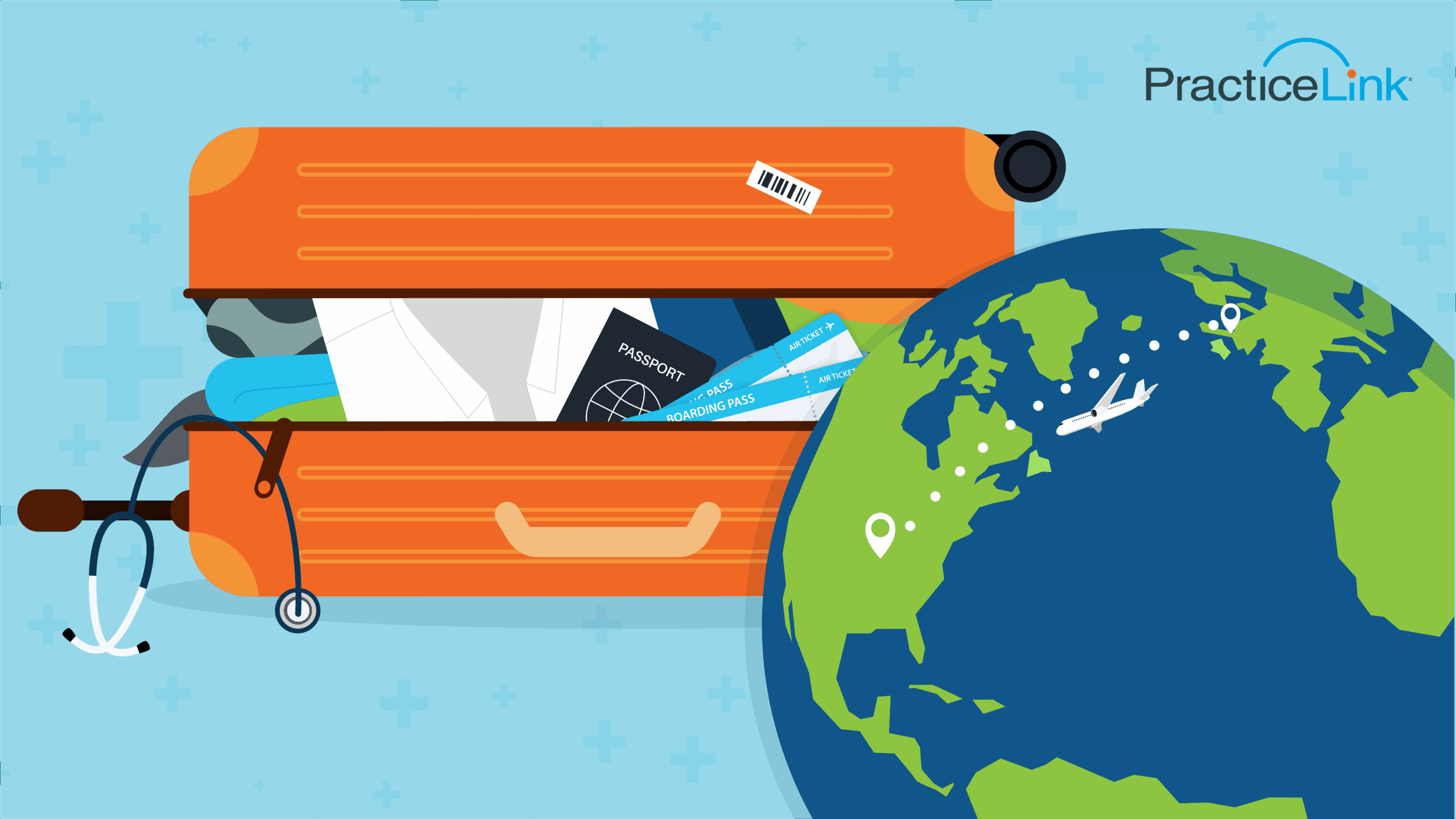 A physician's suitcase and a globe signifying travel and what is reasonable t ask for with a relocation package.