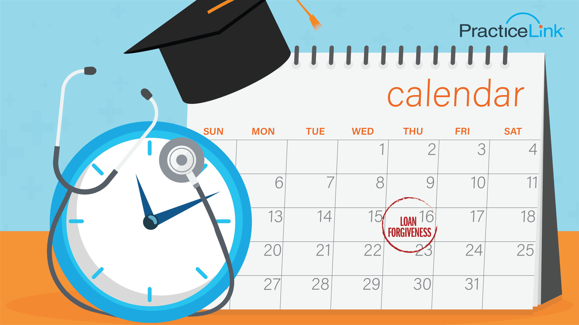 A calendar and a ticking clock showing how soon a medial school student loan could be forgiven.
