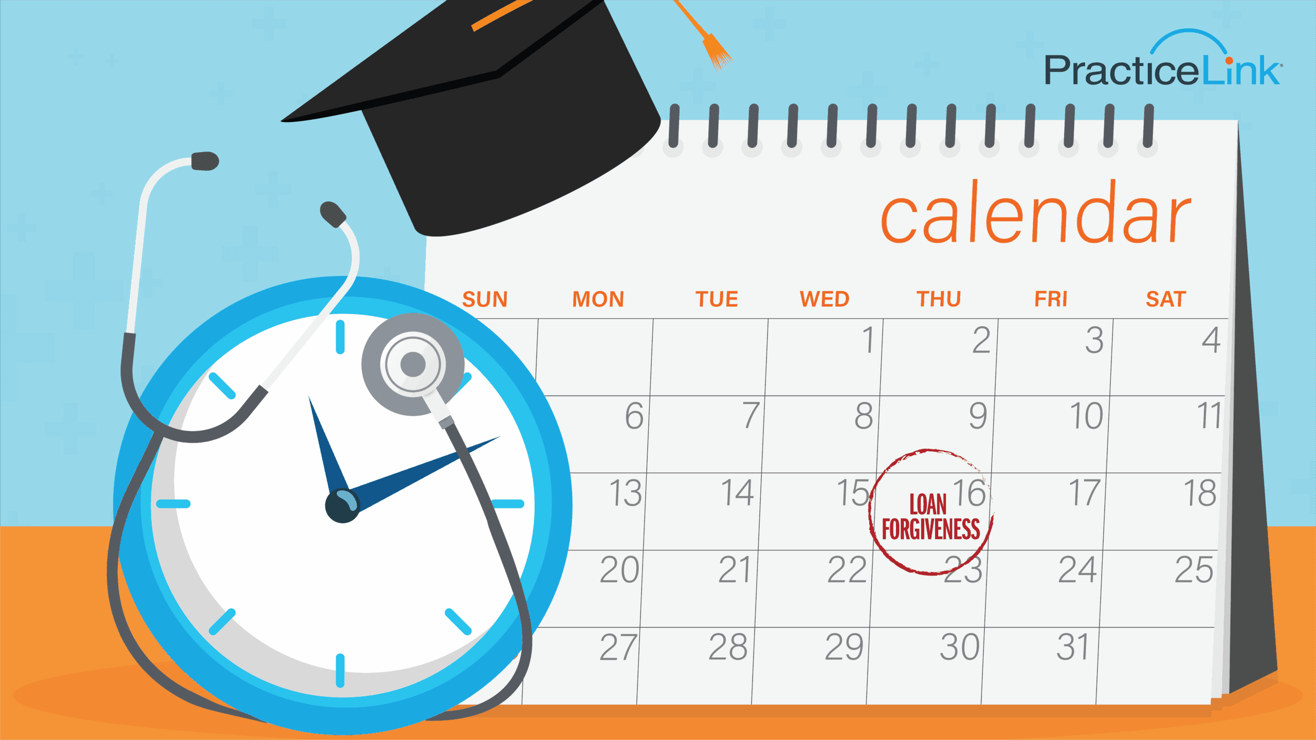 A calendar and a ticking clock showing how soon a medial school student loan could be forgiven.