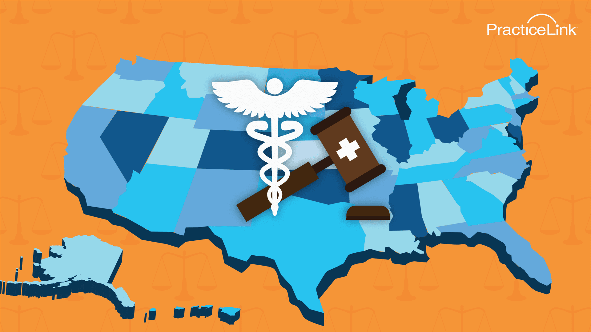 A map of the United States representing the different medical malpractice insurance requirements by state.