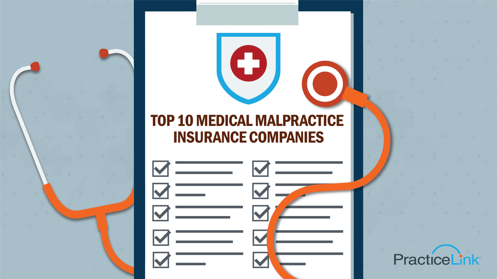 An animated clipboard showcasing the top 10 medical malpractice insurance companies.