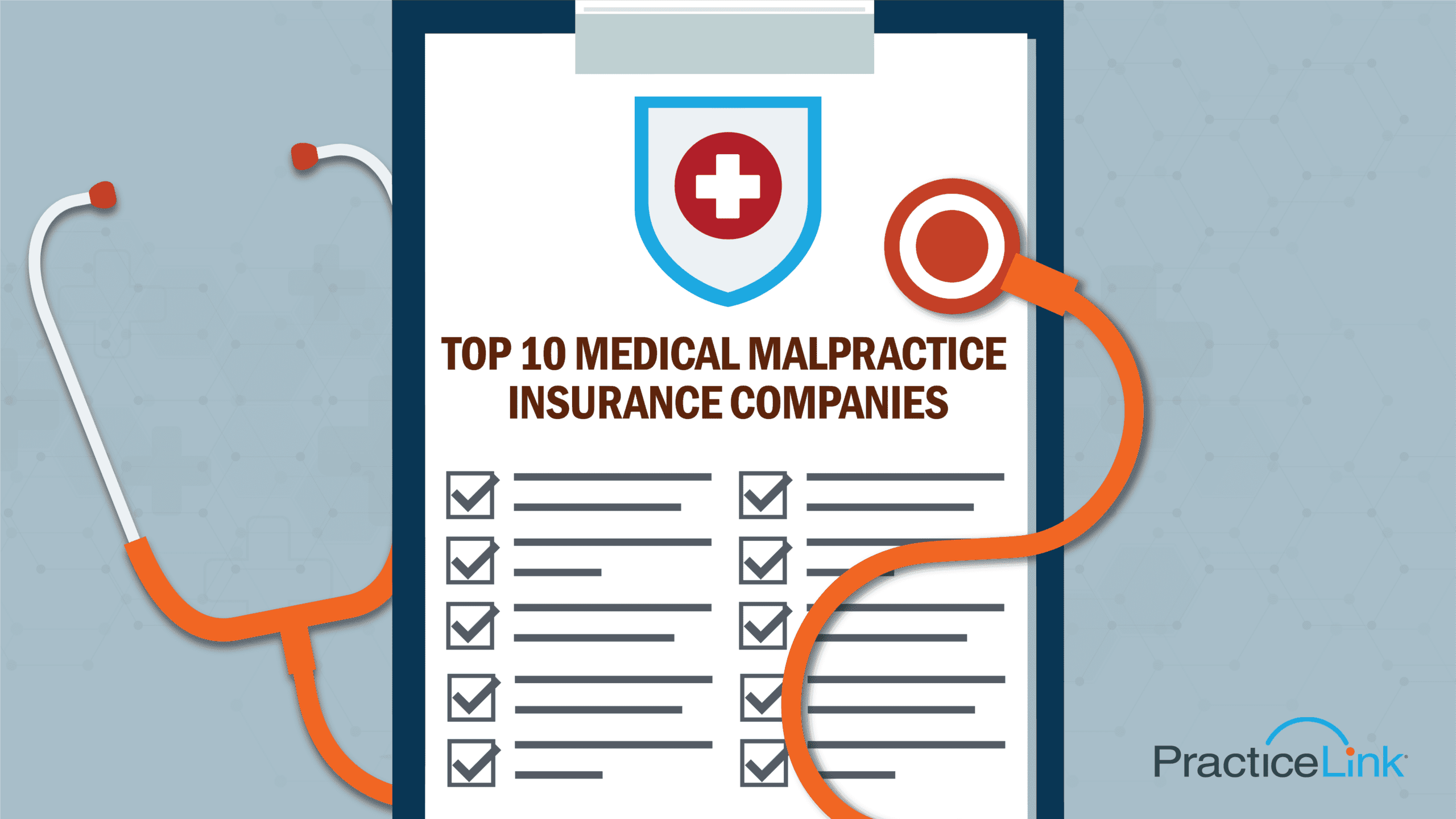 An animated clipboard showcasing the top 10 medical malpractice insurance companies.