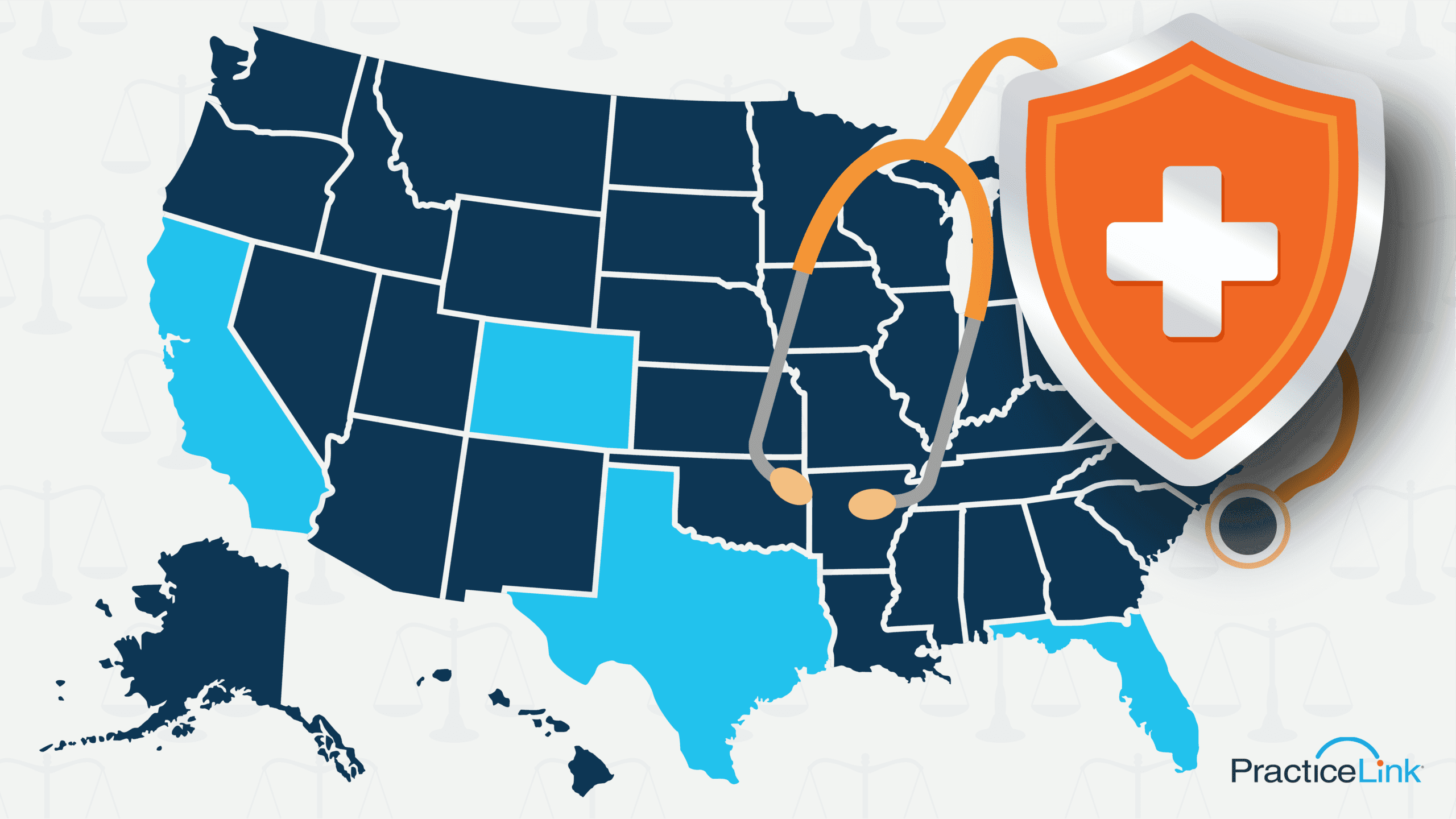 An animated map of the United States highlighting which states cap medical malpractice insurance.