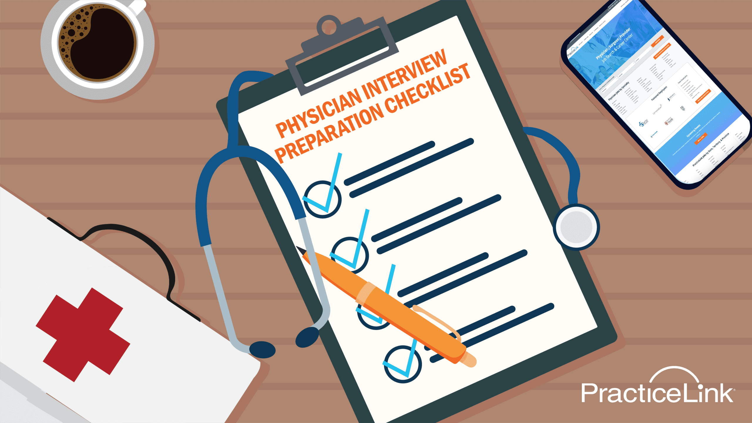 An animated image of a physician interview preparation checklist.