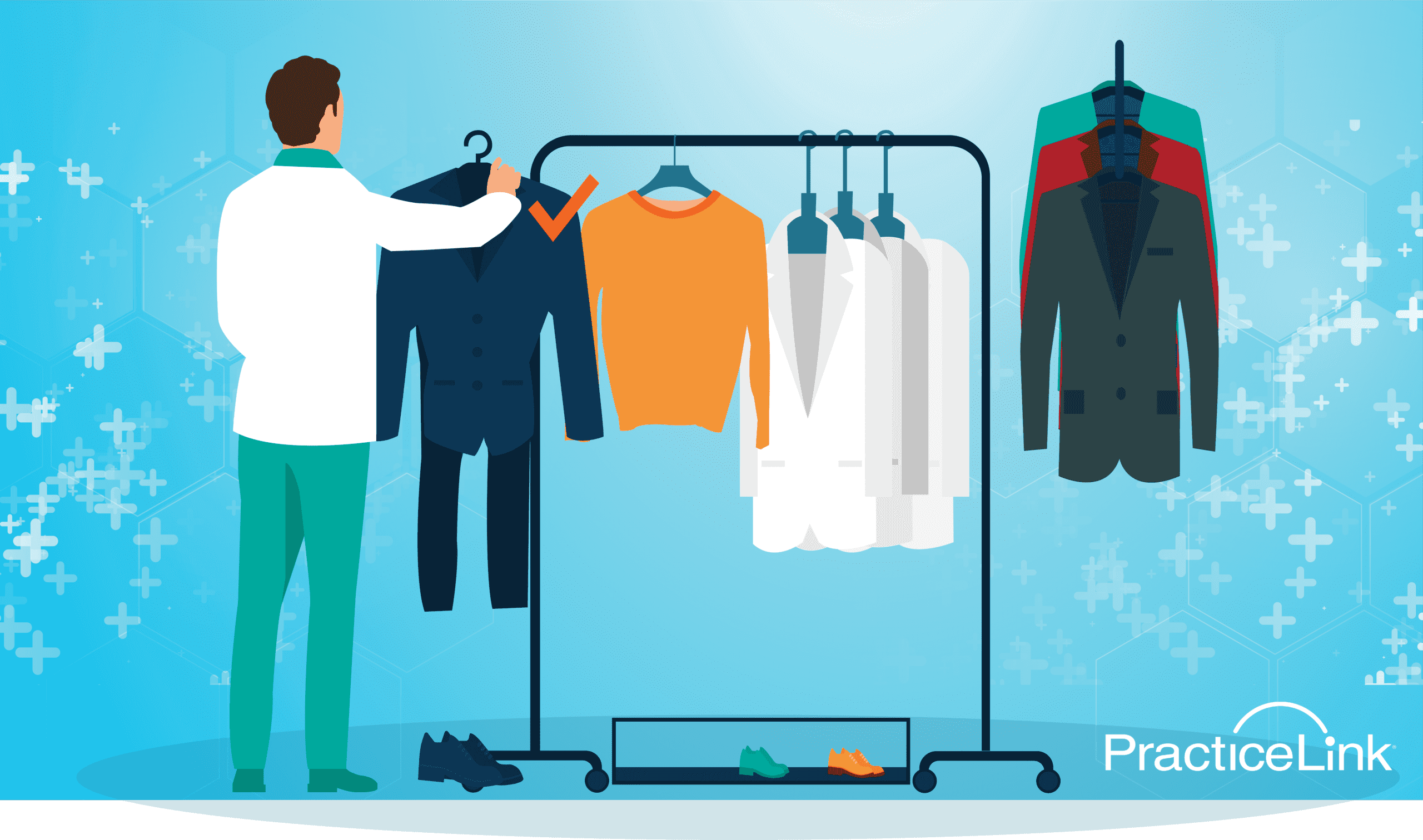 A physician deciding what to wear to a physician job interview.