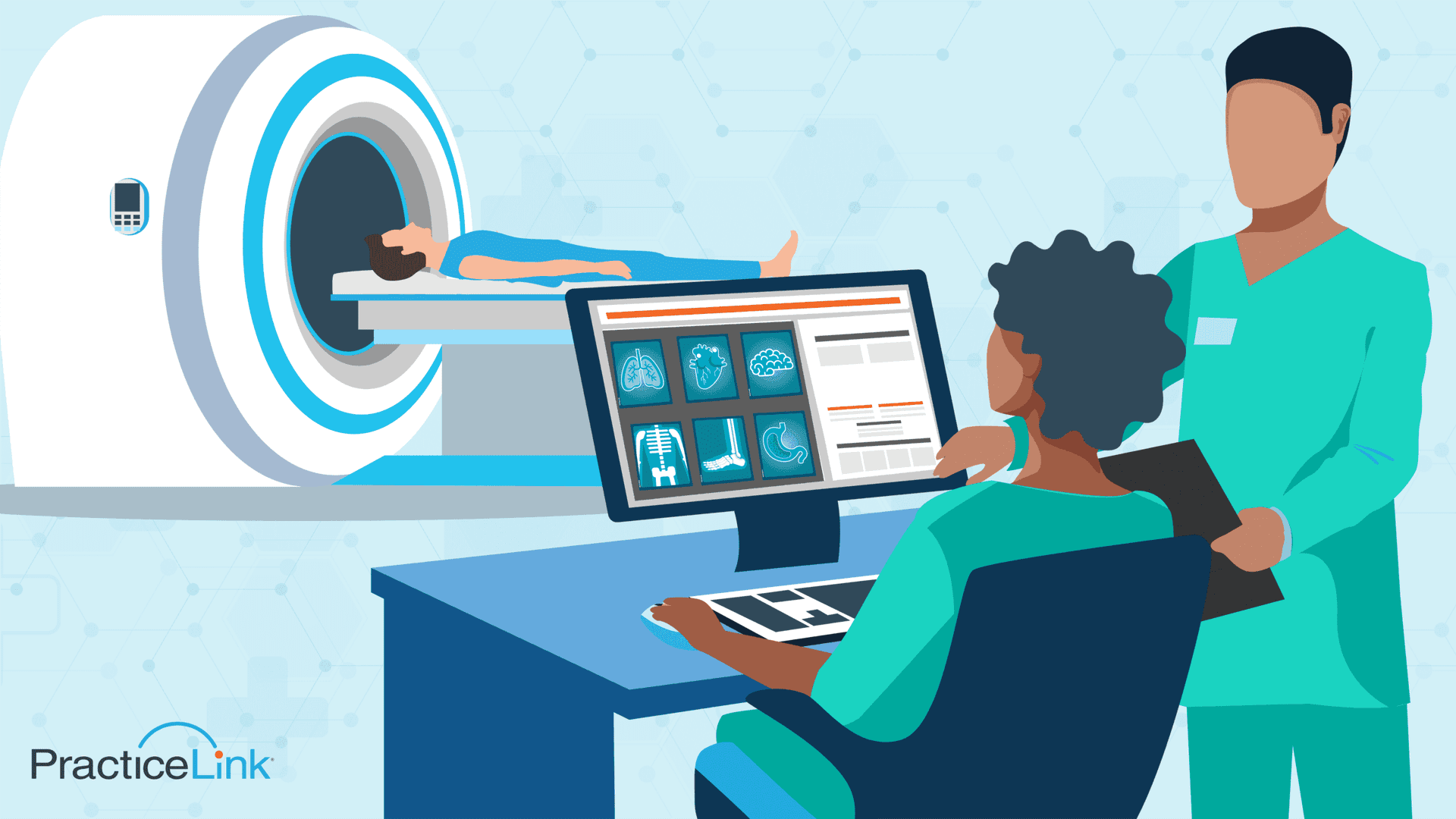 An image of a radiologist showing radiology jobs at different career stages.