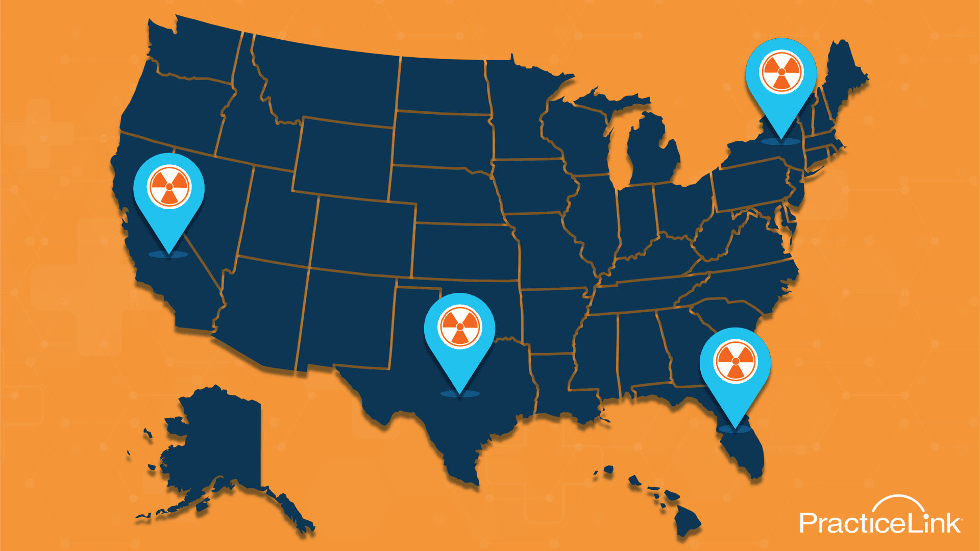 A map of the United States showcasing radiology jobs by location.