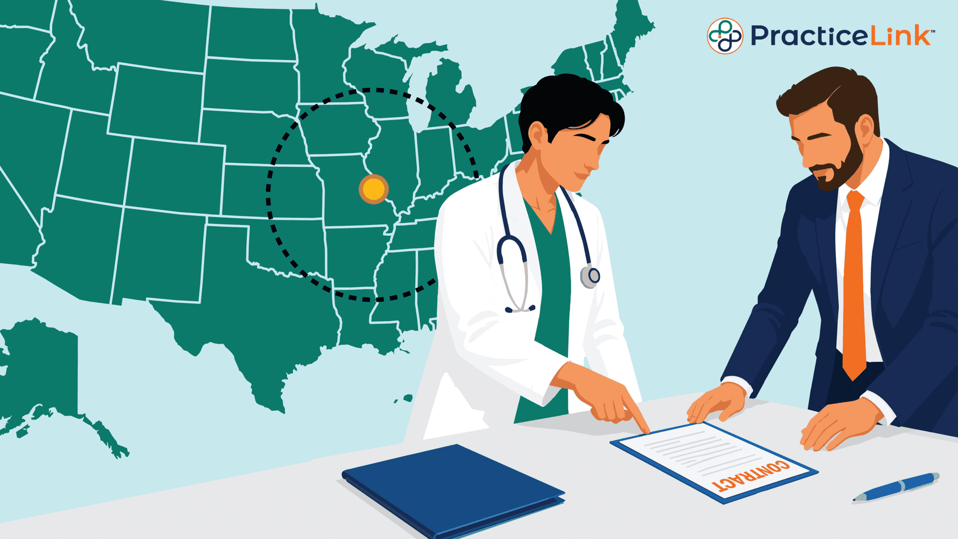 A physician and a lawyer discussing how to negotiate a noncompete.