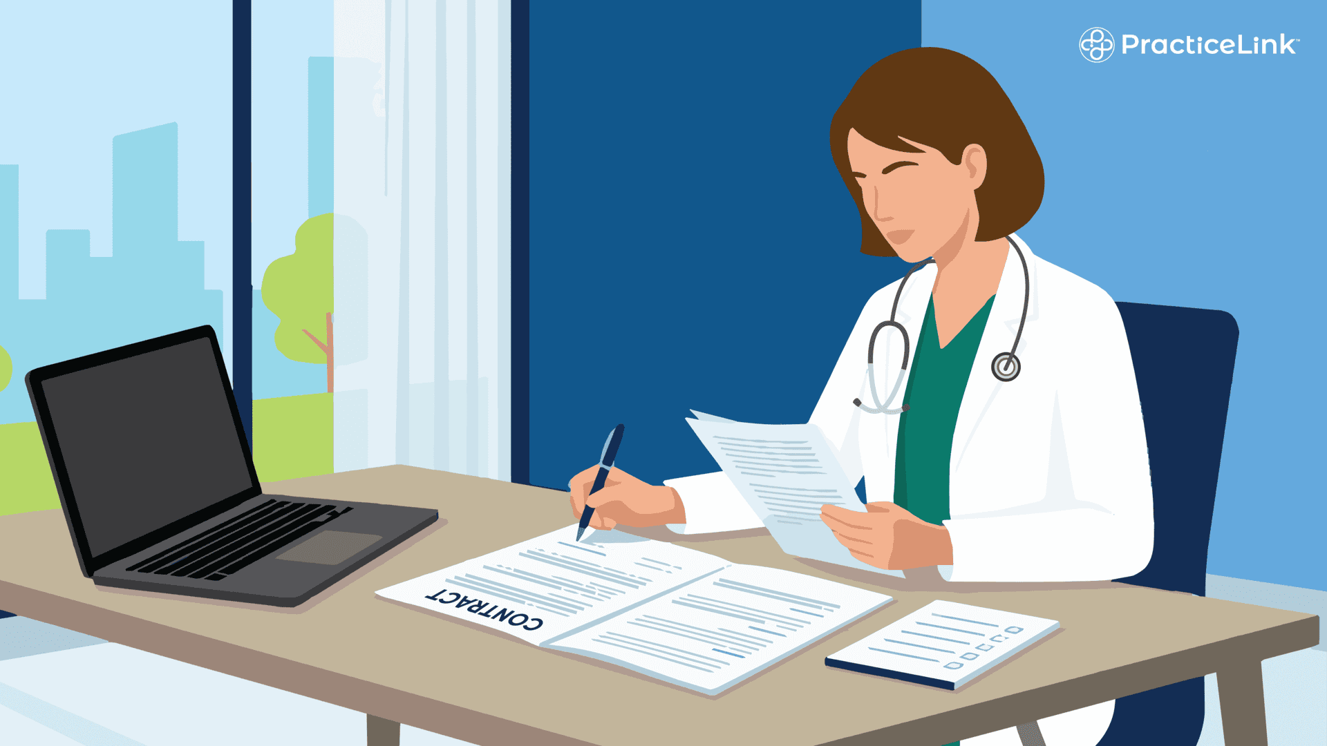 A physician learning how to review a physician contract before signing.