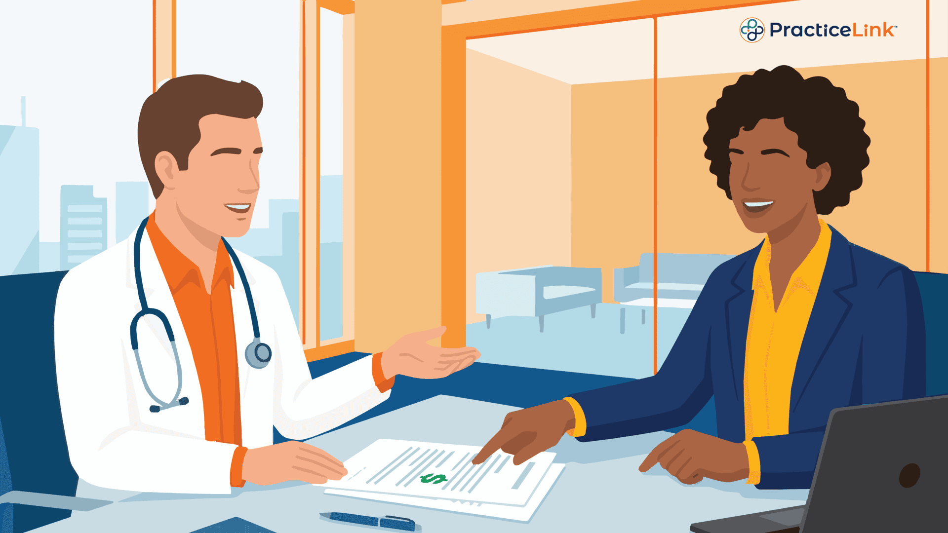 A healthcare lawyer providing physician salary negotiation tips to a doctor.