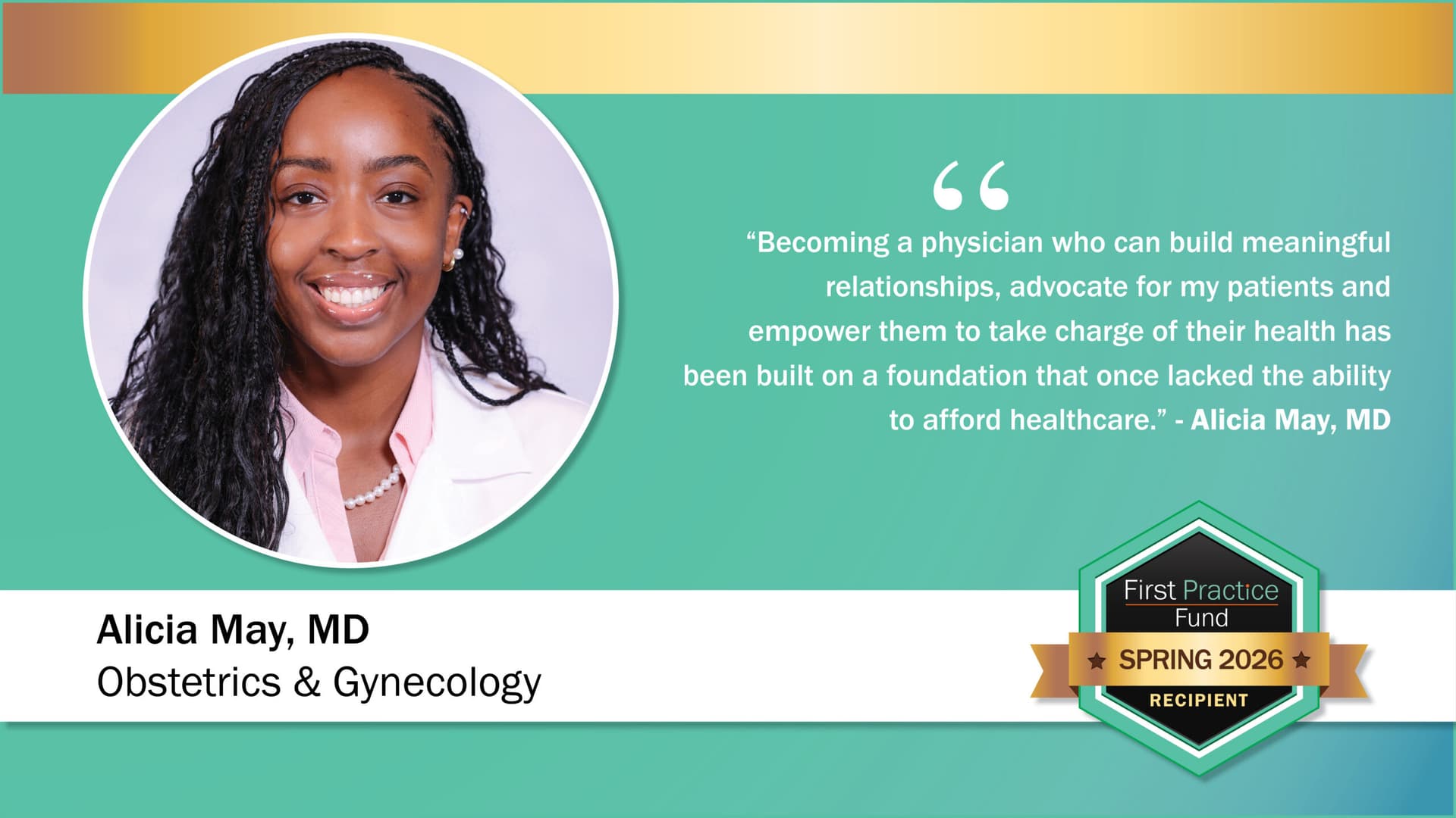 Dr. Alicia May, First Practice Fund recipient